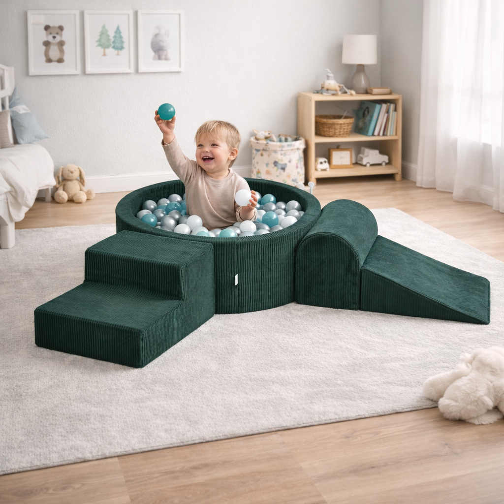 Schaumstoffspielbereich mit rundem, 90x30 cm großem, grün geripptem Pool + 200 Bällen