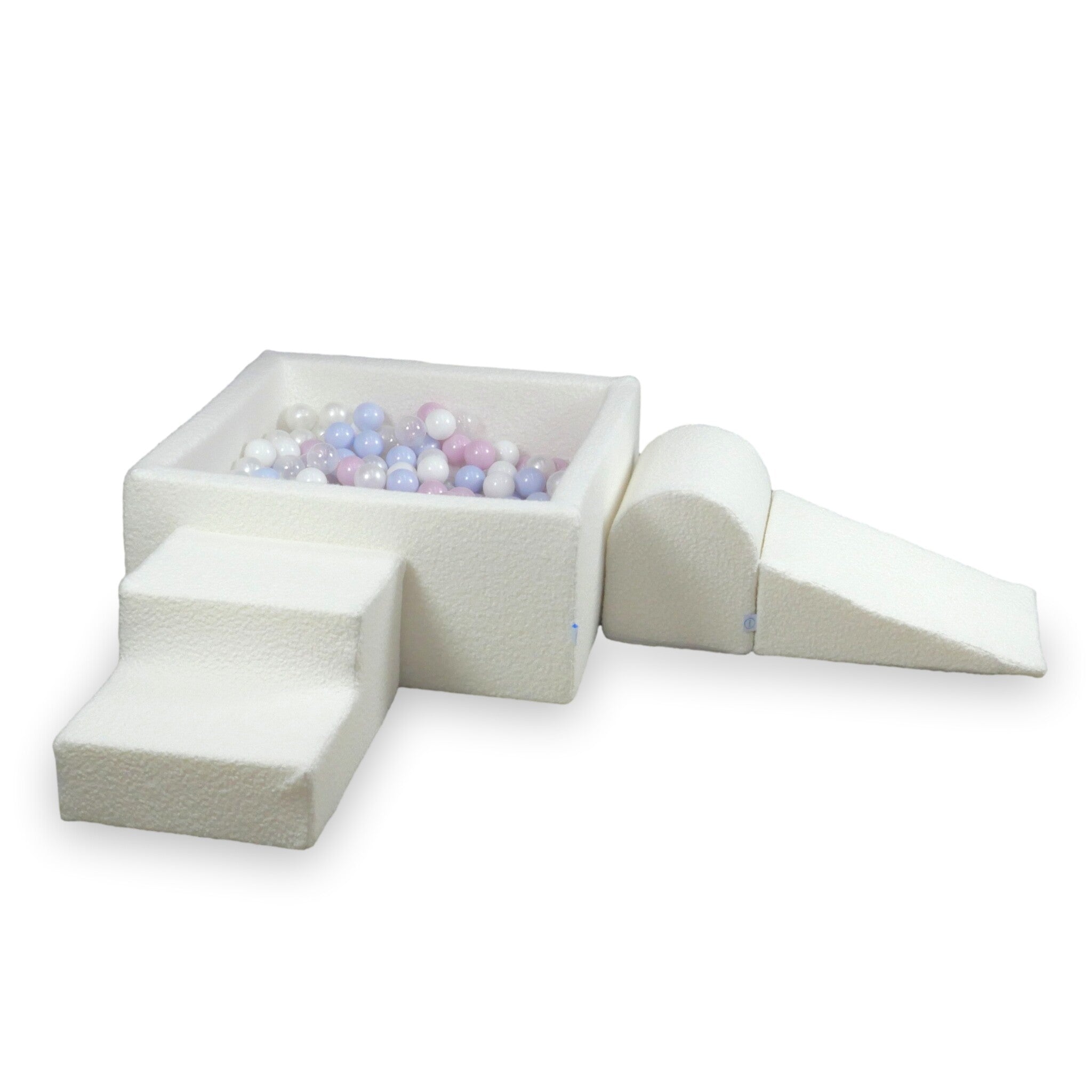 Schaumstoff-Spielbereich mit quadratischem Bällebad, Kinderspielset 90x90x40 Loop Weiß + 400 Bälle