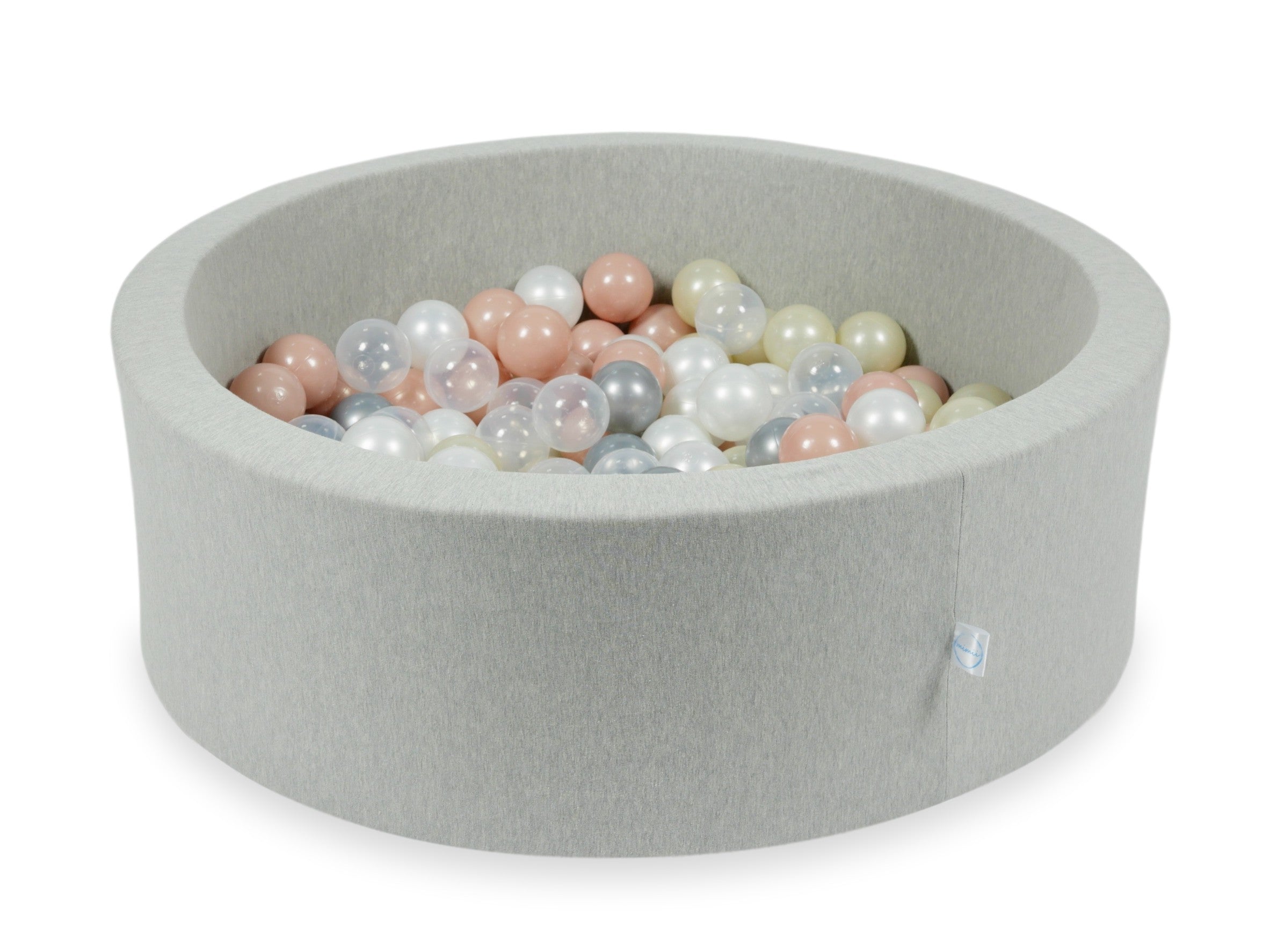 Schaumstoffspielbereich mit Hügel und hellgrauem Mini-Pool + 100 Bälle (hellgold, perlmuttfarben, silber, transparent)