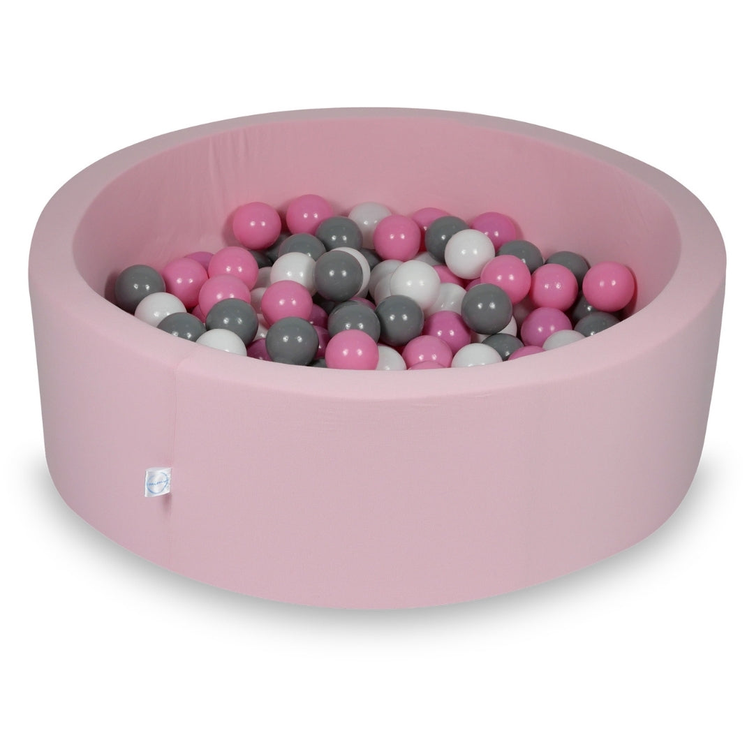 Schaumstoffspielbereich mit rundem, lilafarbenem Pool (90 x 30 cm) + 5 Spielelementen + 200 Bällen