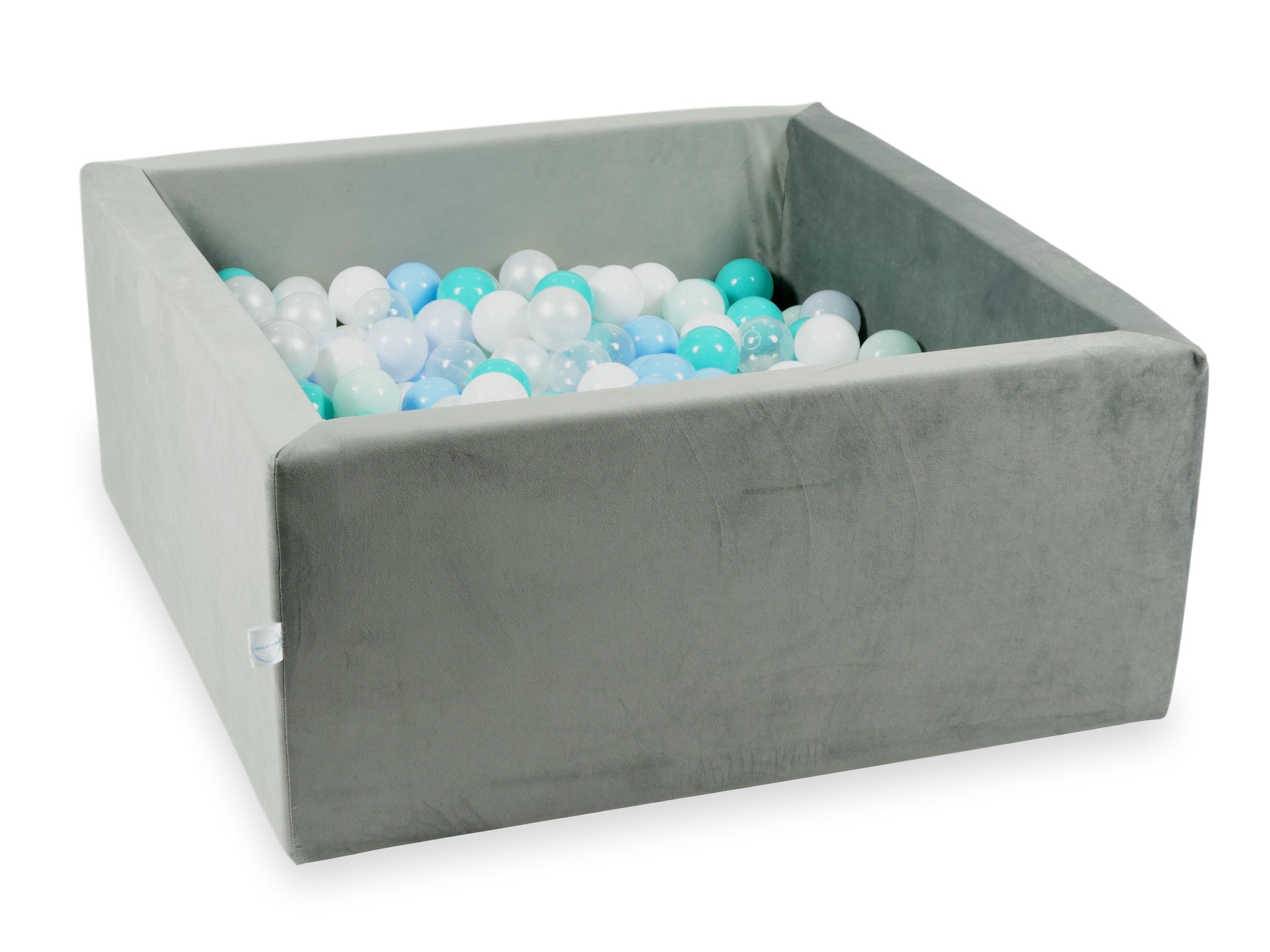 Piscine à balles carrée 90x90x40 cm en velours velvet Gris, 400 balles