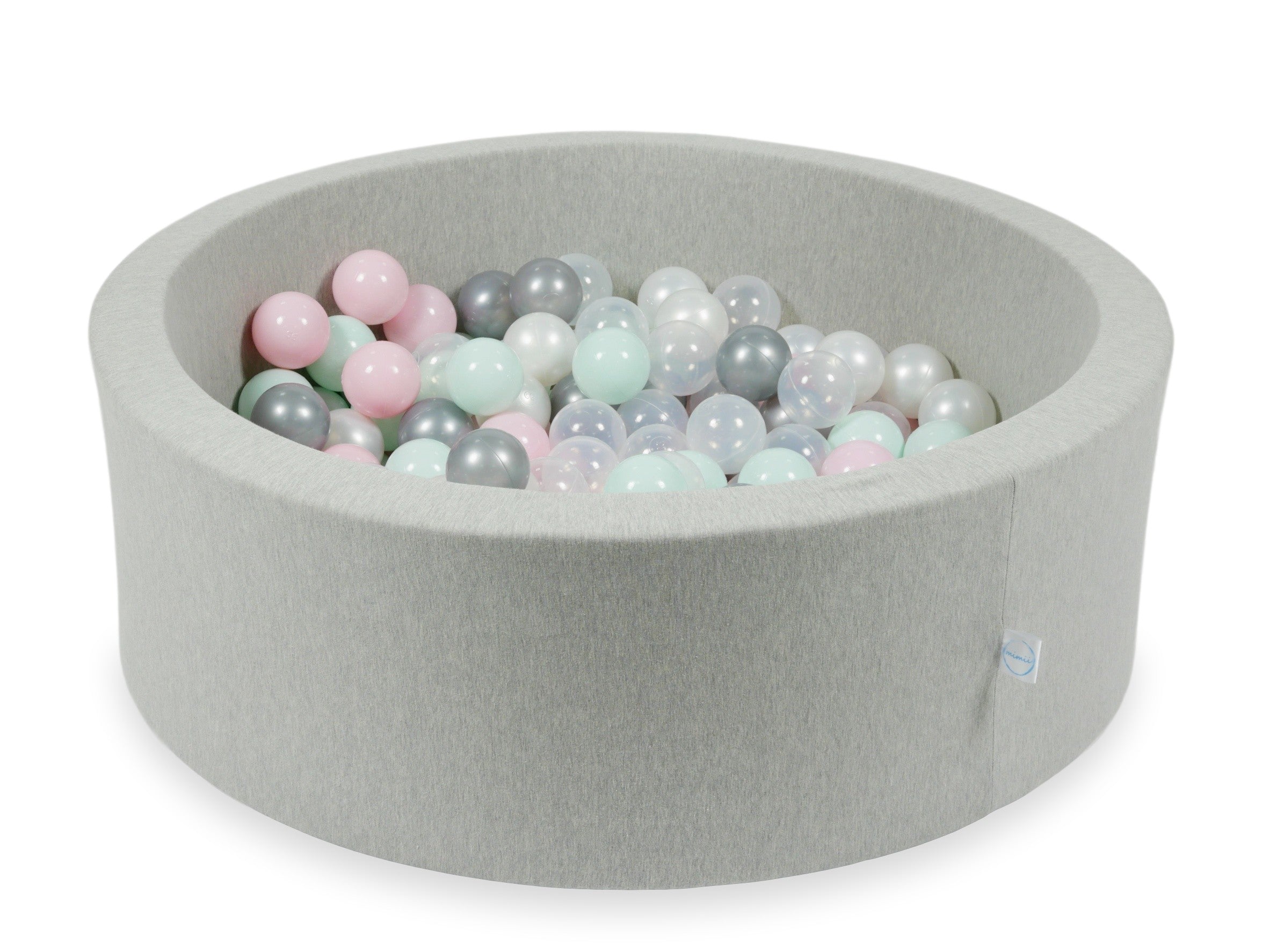 Schaumstoffspielbereich mit Hügel und hellgrauem Mini-Pool + 100 Bälle (hellgold, perlmuttfarben, silber, transparent)