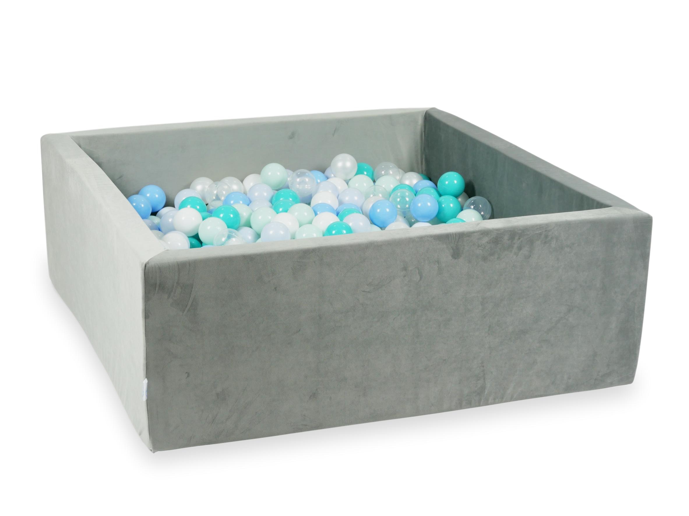 Piscine à balles carrée 110x110x40 cm en velours velvet Gris, 600 balles