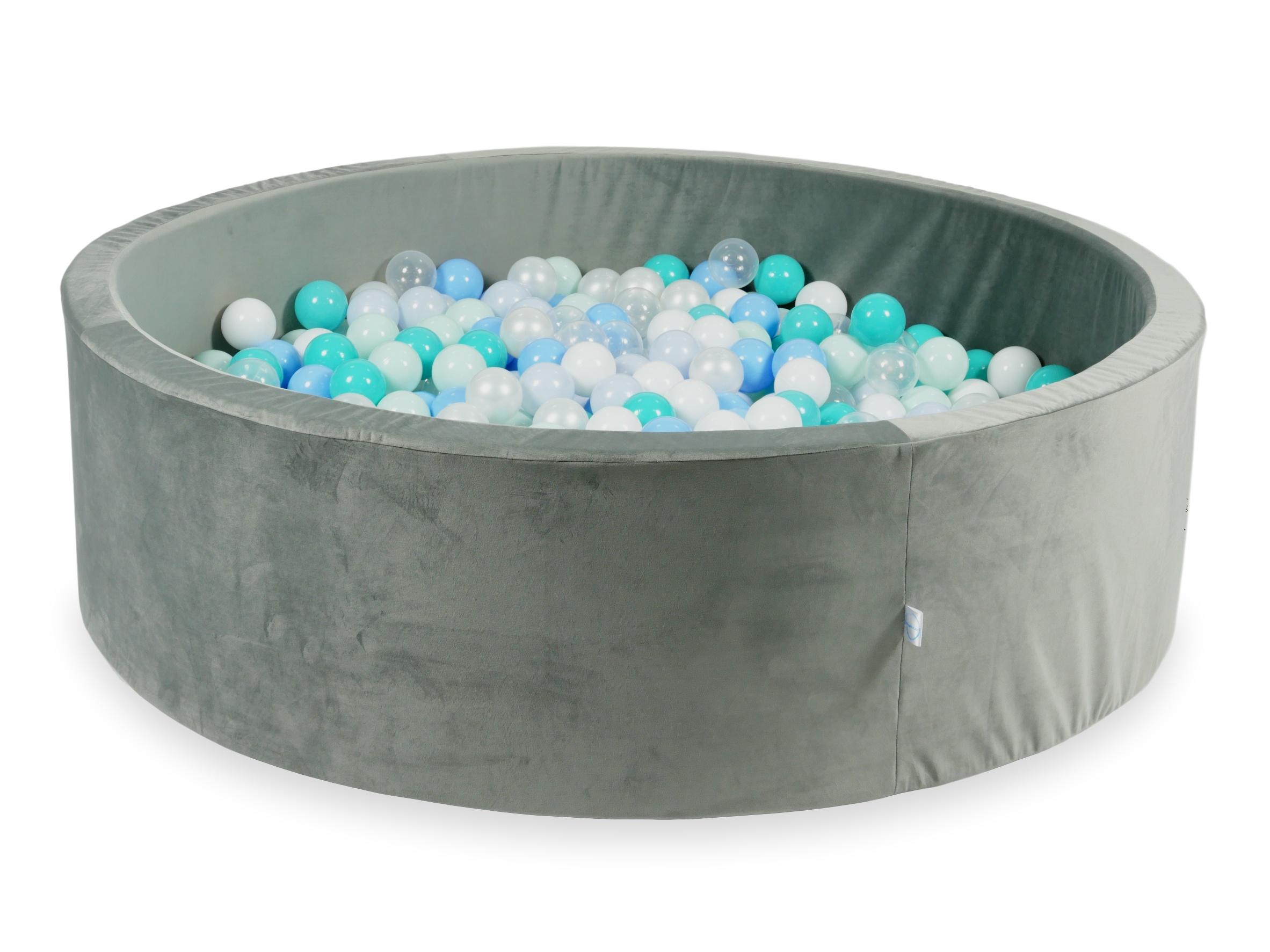 Piscine à balles en velours velvet gris 130x40 cm avec 700 balles