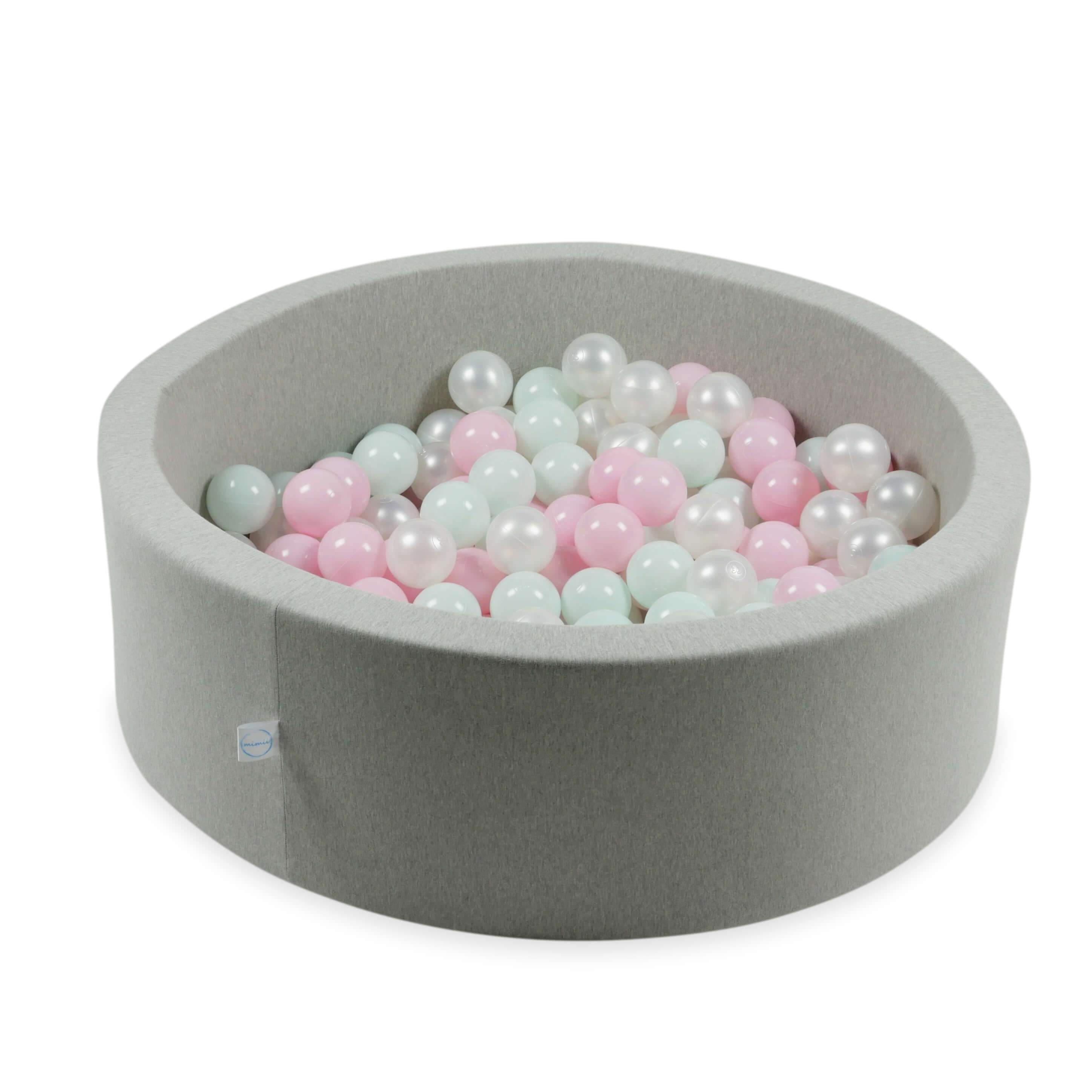 50 Stück Spielbälle mit 7 cm Durchmesser in den Farben Perlmutt, Hellmint und Hellrosa.