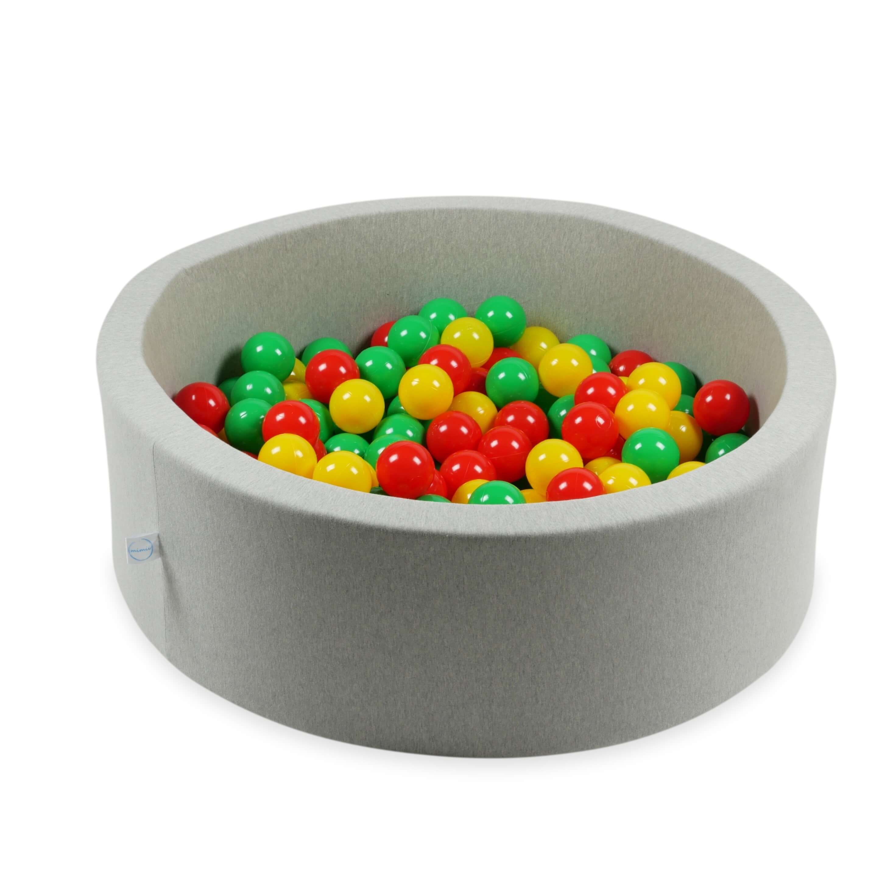 300 Spielbälle mit 7 cm Durchmesser in Gelb, Rot und Grün