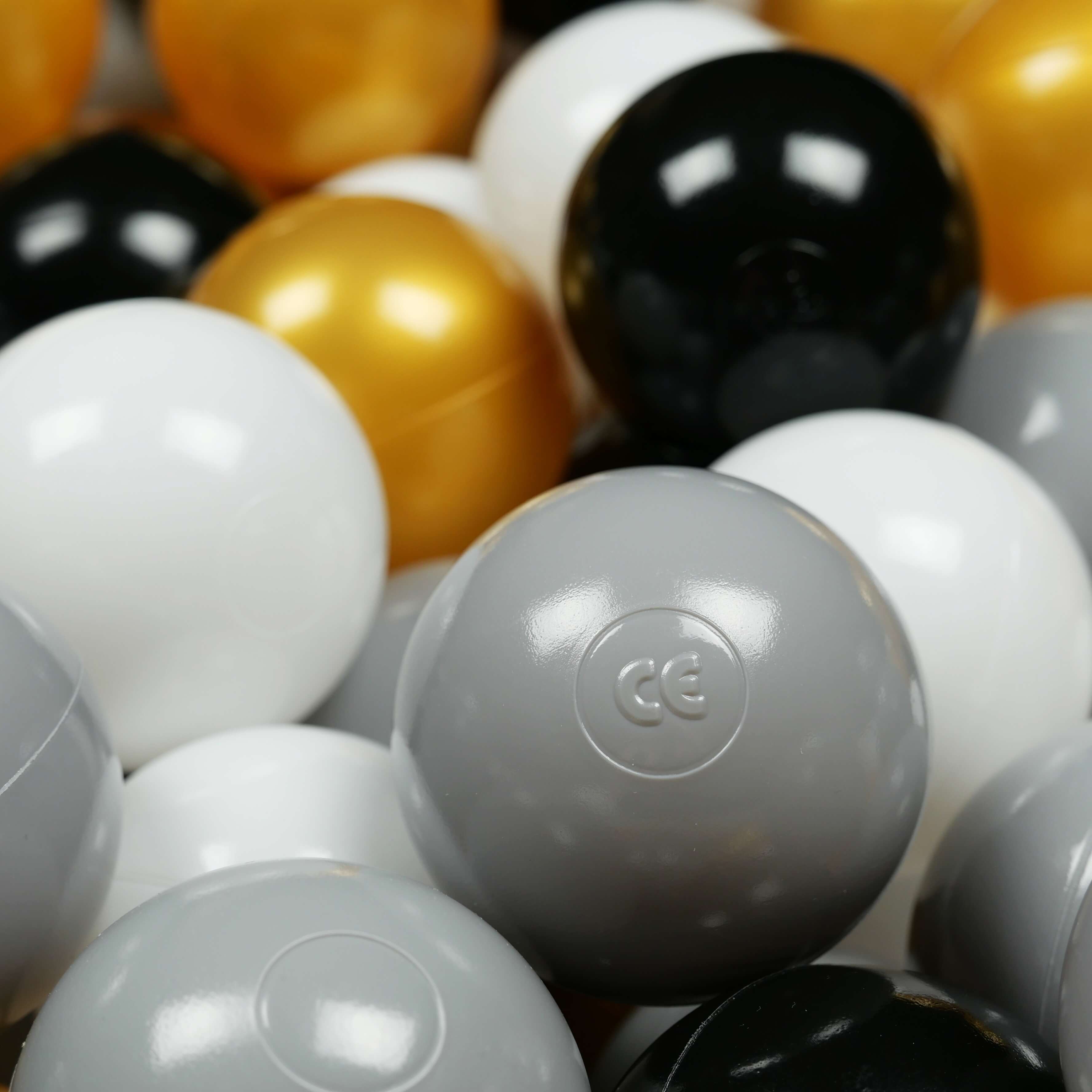 500 Spielbälle mit 7 cm Durchmesser in Weiß, Grau, Schwarz und Gold