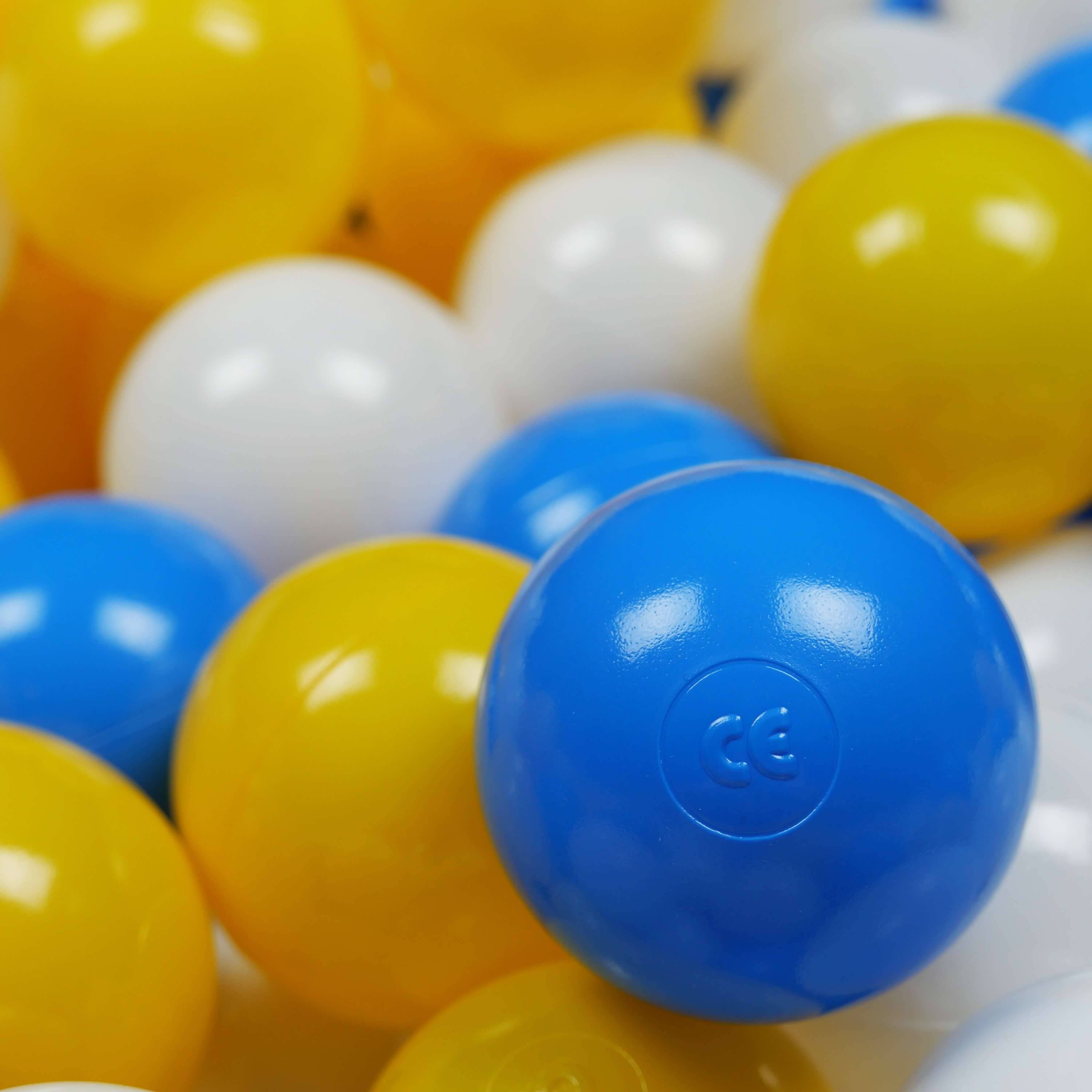Spielbälle mit 7 cm Durchmesser, 500 Stück, weiß, gelb, blau
