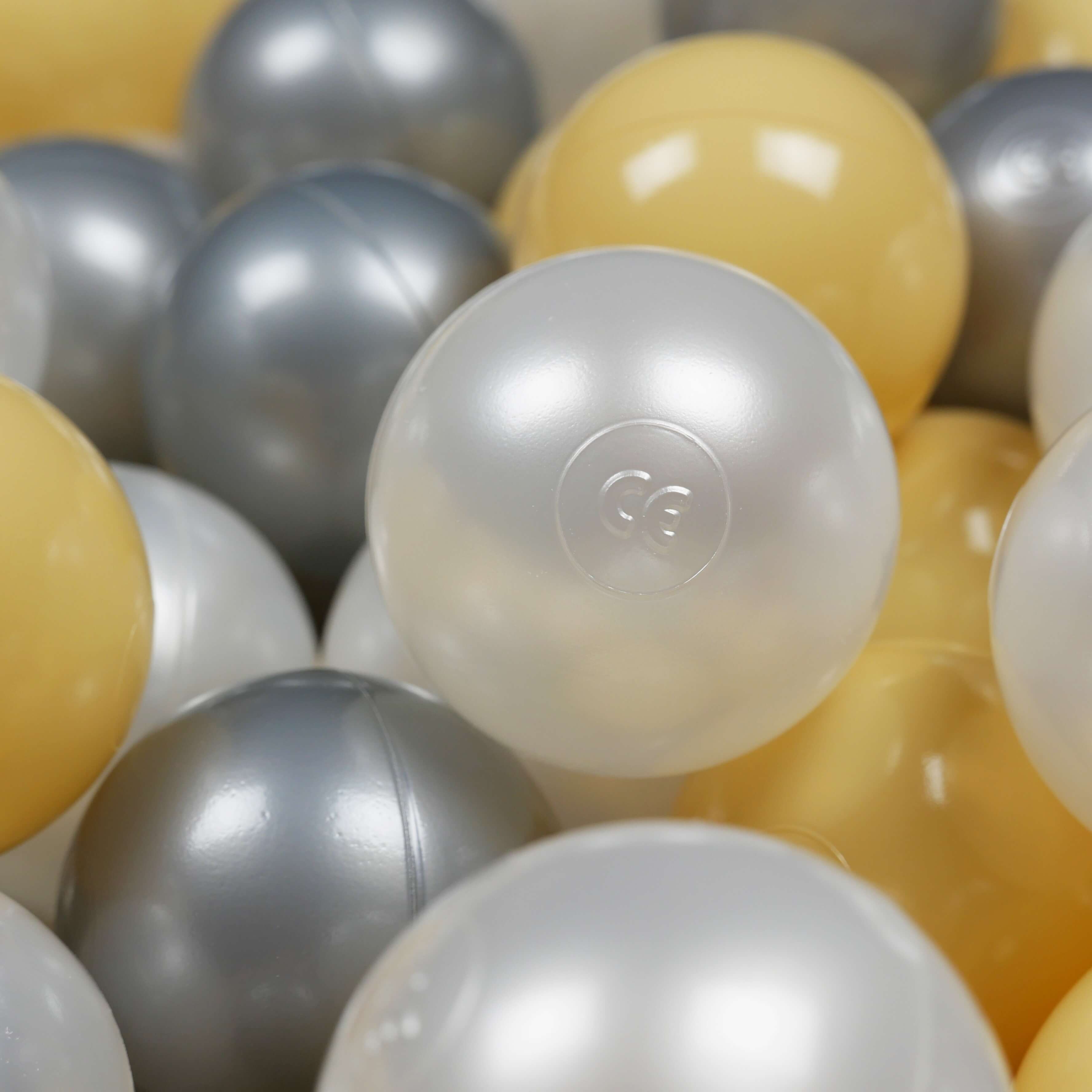 Spielbälle mit 7 cm Durchmesser, 150 Stück, Perlmutt, Silber, Beige