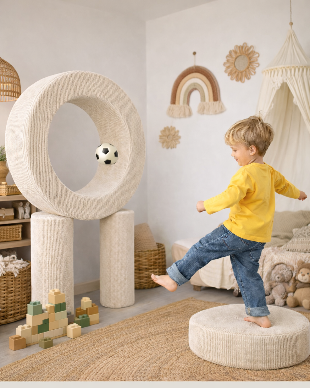 Donut Pouf Modularer 4-teiliger Spielpouf aus Cord