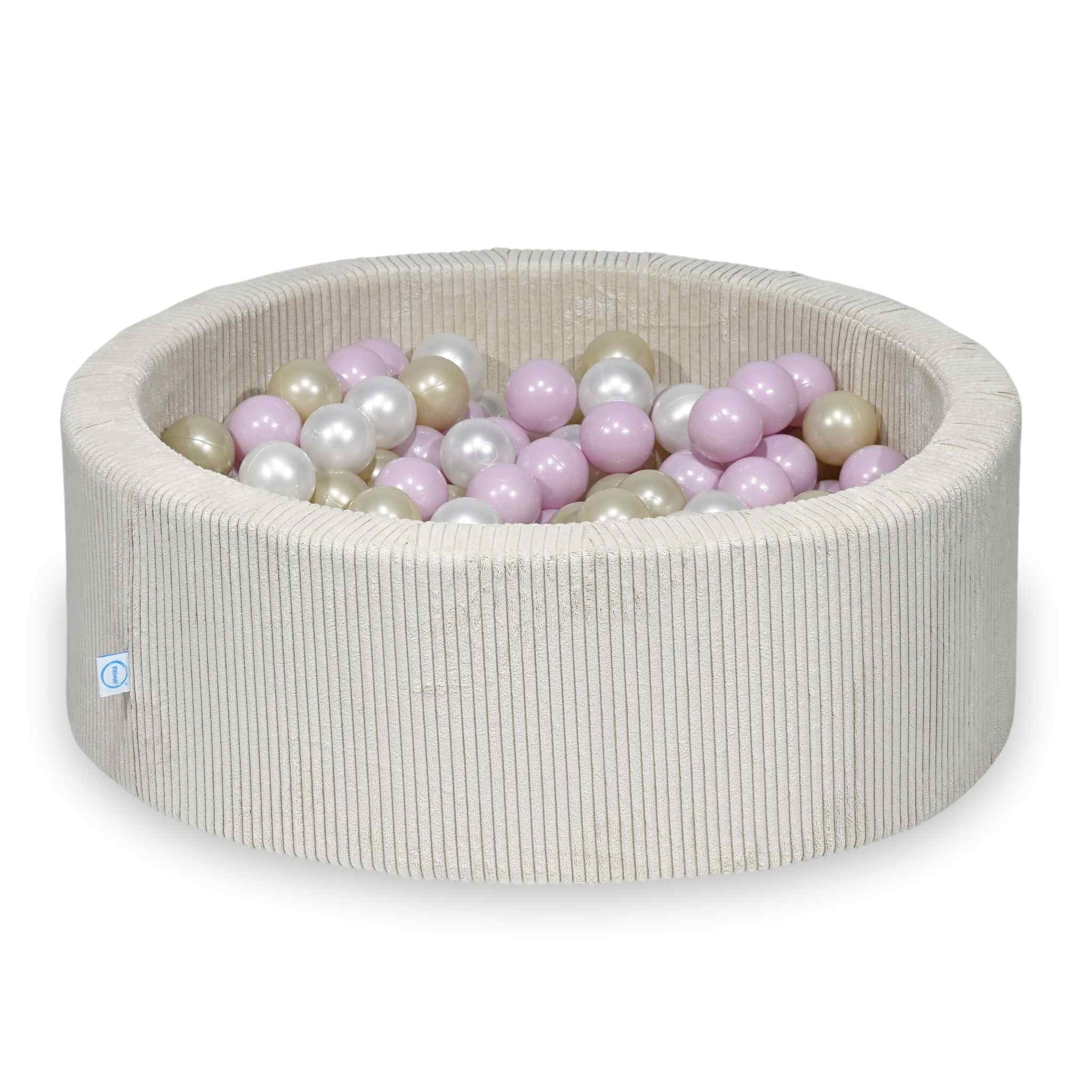 Schaumstoffspielbereich mit rundem, beigefarbenem, geripptem Pool (90 x 30 cm) + 5 Elementen + 200 Bällen