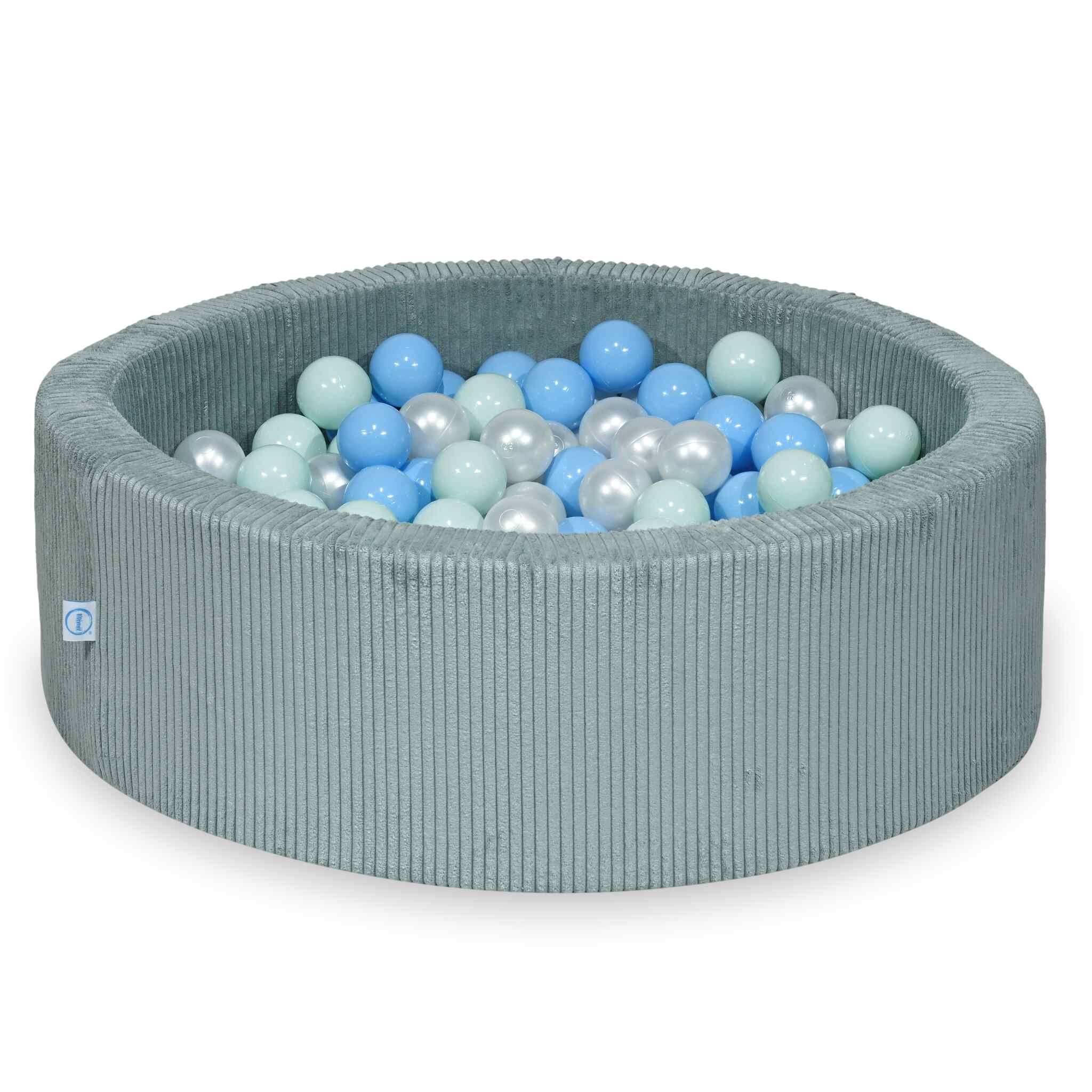 Schaumstoff-Spielbereich mit rundem, geriffeltem, hellmintfarbenem Pool (90 x 30 cm) + 5 Elementen + 200 Bällen