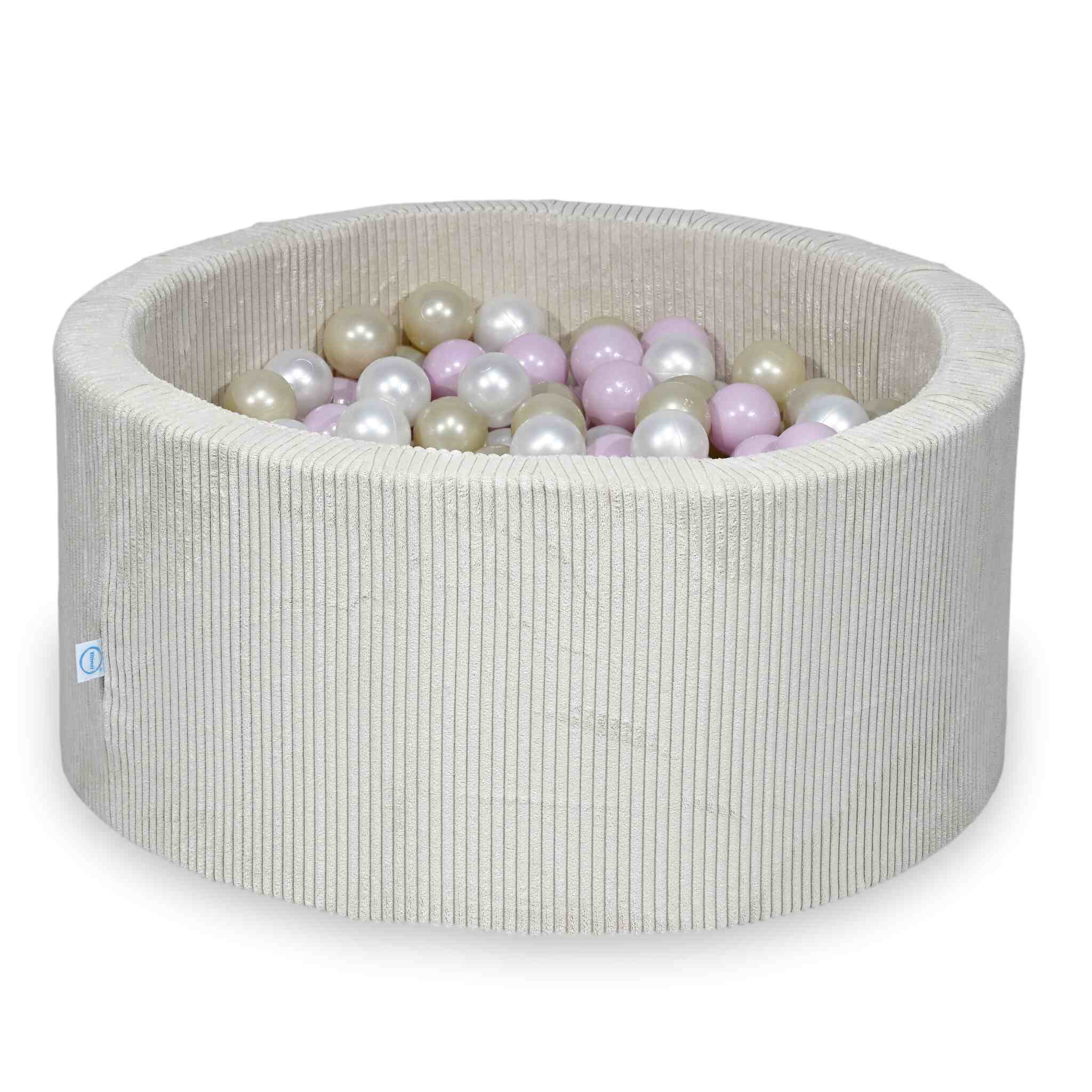 Piscine à balles en velours côtelé beige 90x40 cm avec 300 balles