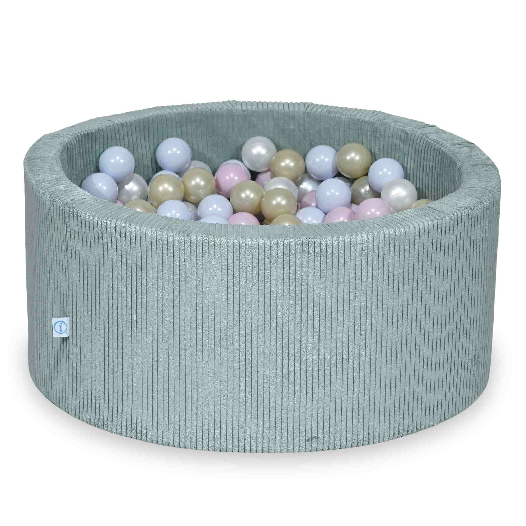 Piscine à balles en velours côtelé menthe claire 90x40 cm avec 300 balles