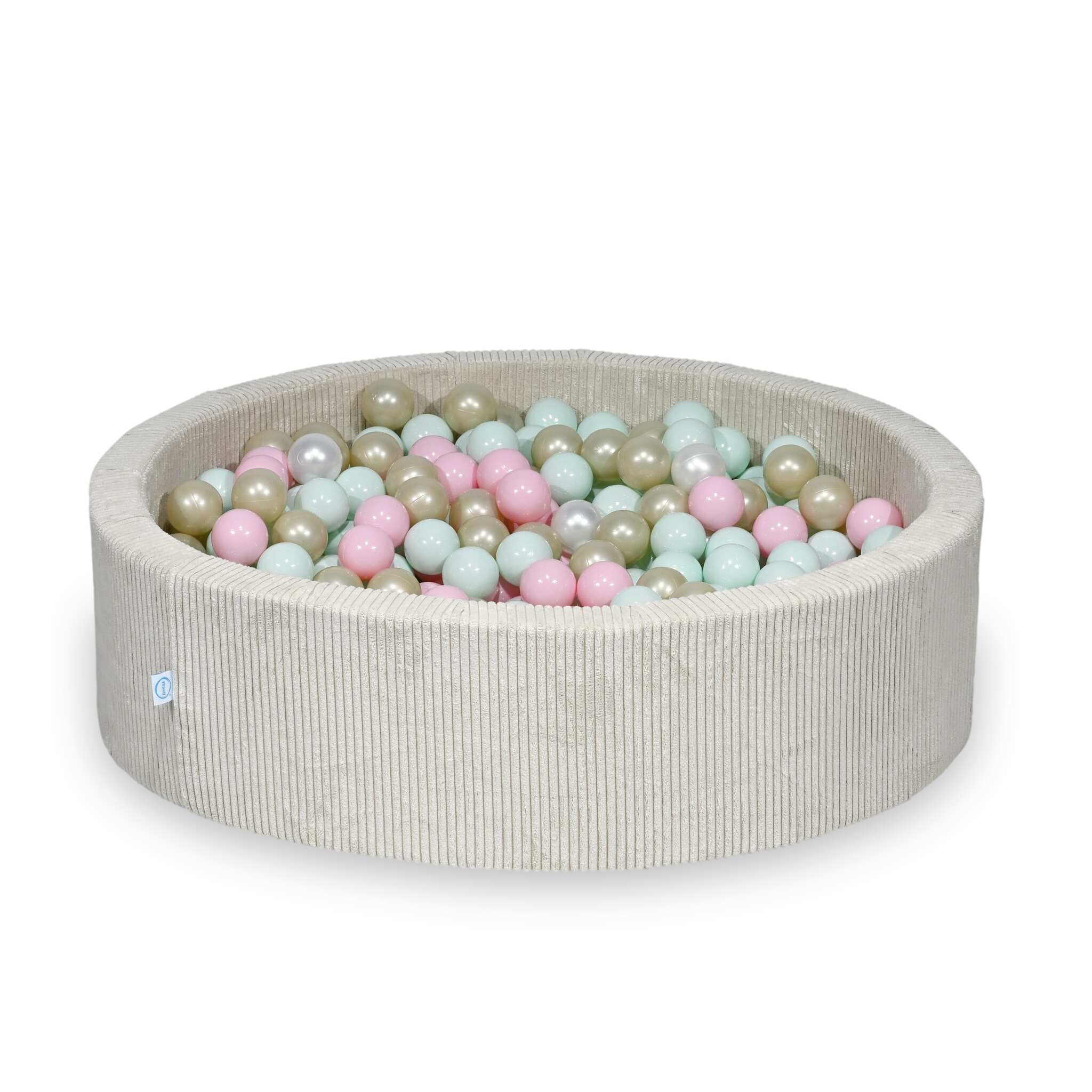 Piscine à balles en velours côtelé beige 110x30 cm avec 400 balles
