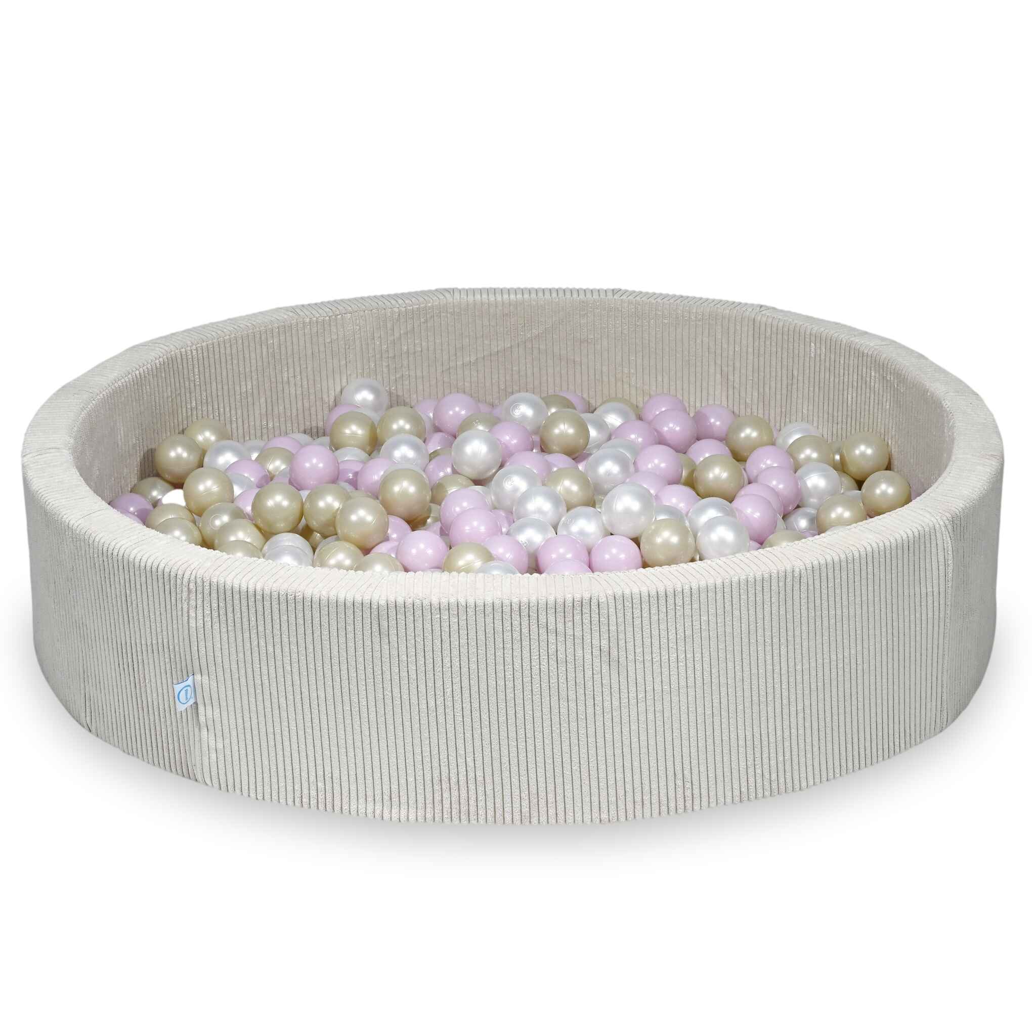 Piscine à balles en velours côtelé beige 130x30 cm avec 600 balles