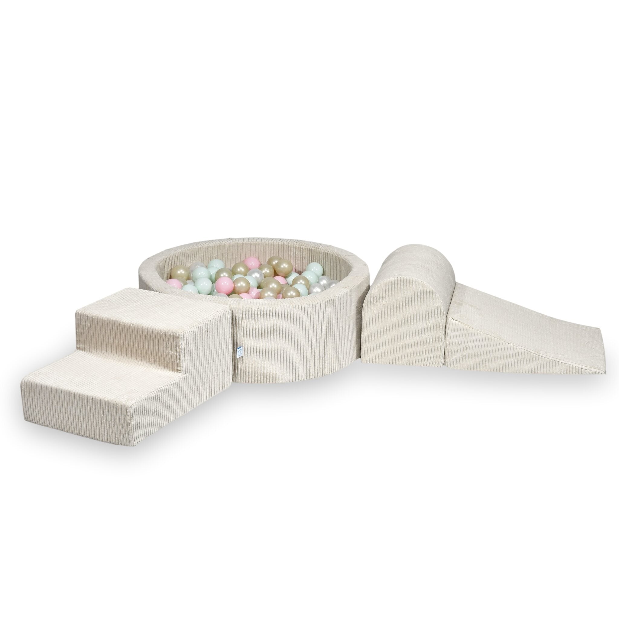 Schaumstoffspielbereich mit rundem, beigefarbenem, geripptem Pool (90 x 30 cm) + 200 Bällen