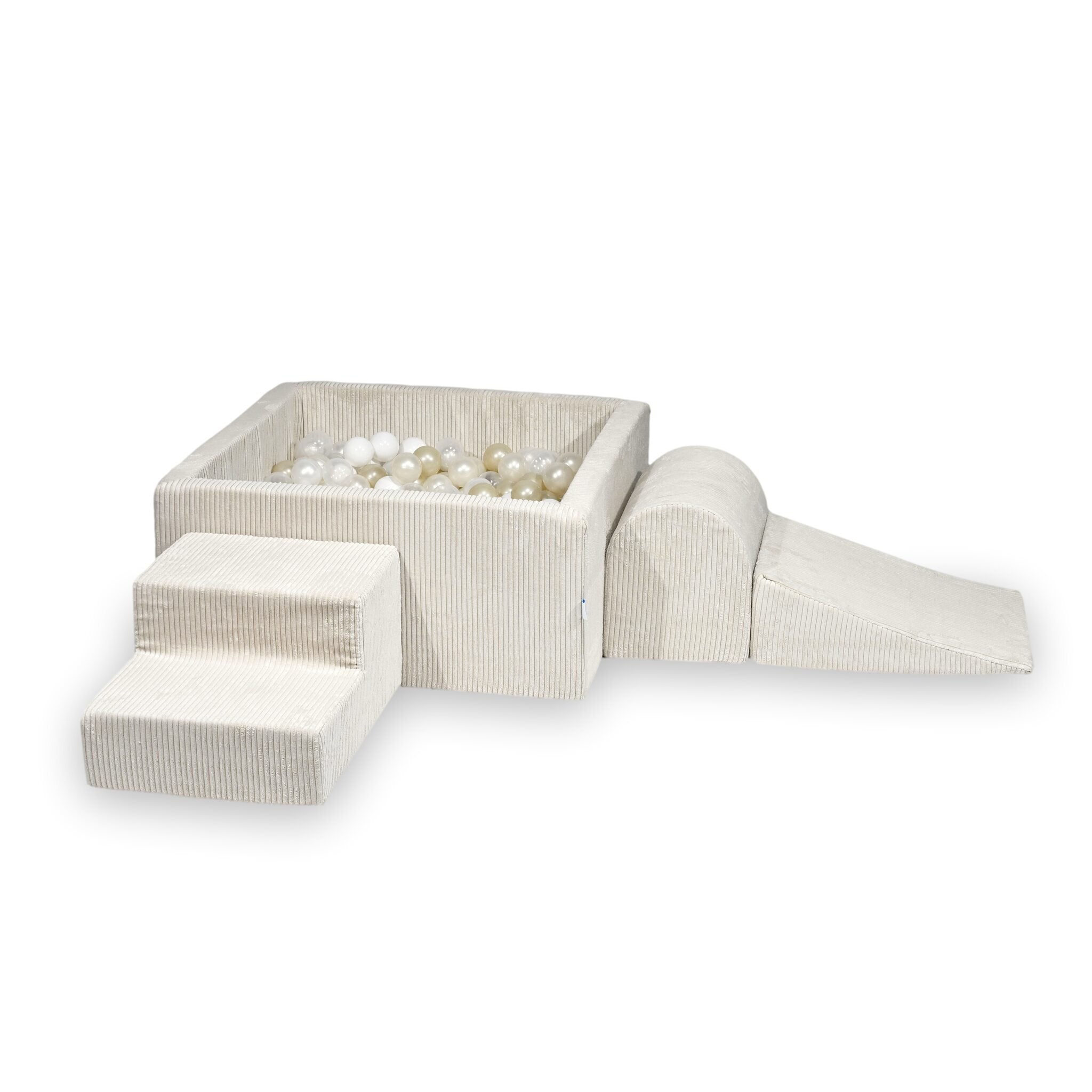 Schaumstoff-Spielbereich mit quadratischem Bällebad, Kinderspielset 90x90x40 cm, beige gerippt + 400 Bälle