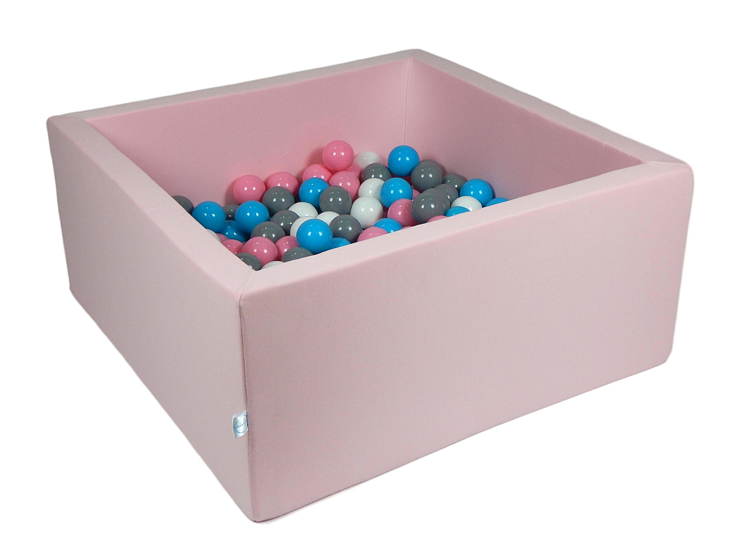 Bällebad 90x90x40 cm, puderrosa, mit 400 Bällen (perlmuttfarben, grau, hellrosa)