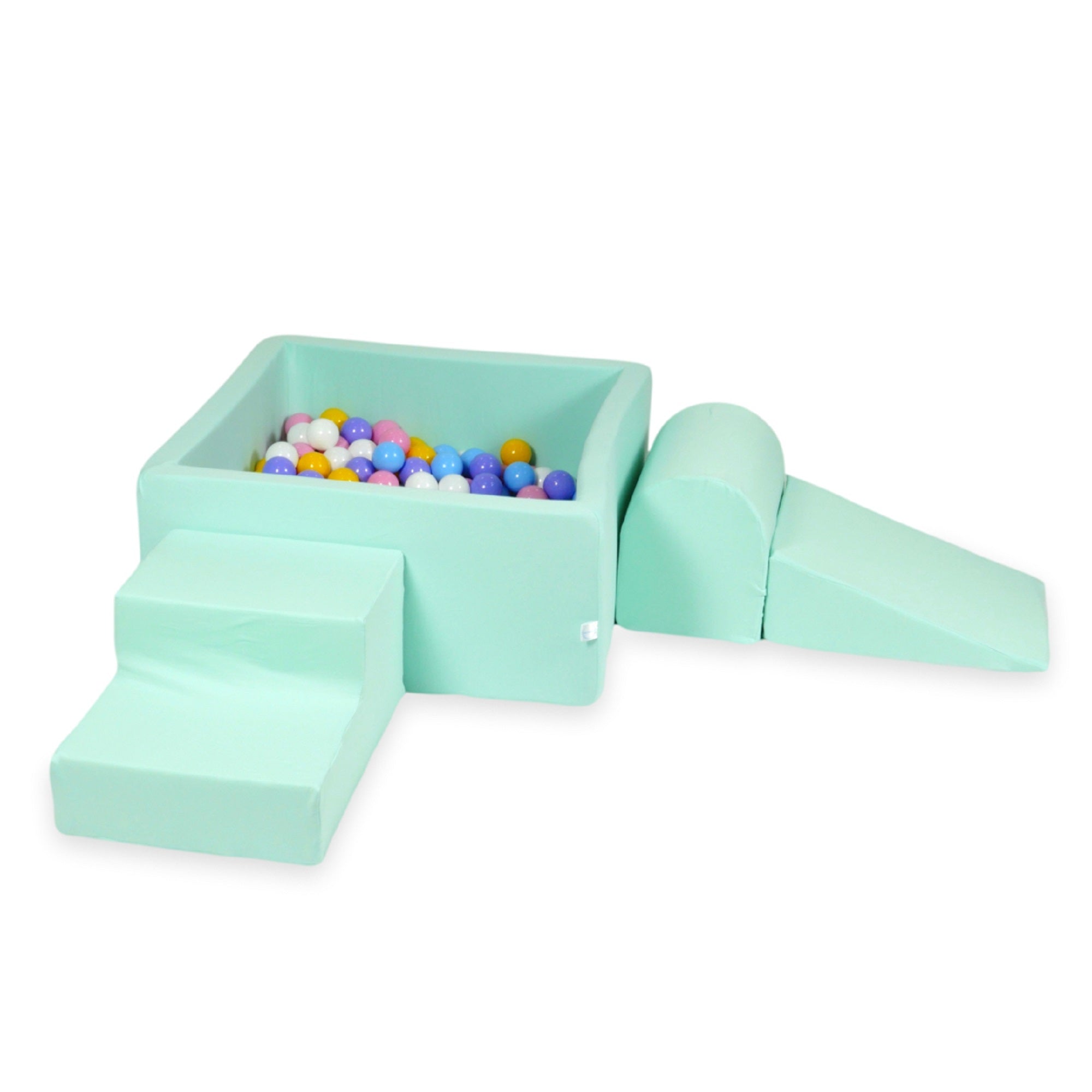 Schaumstoffspielbereich mit Hügel und Mini-Minzbecken + 100 Bälle (hellblau, gelb, meliert, puderrosa, weiß)