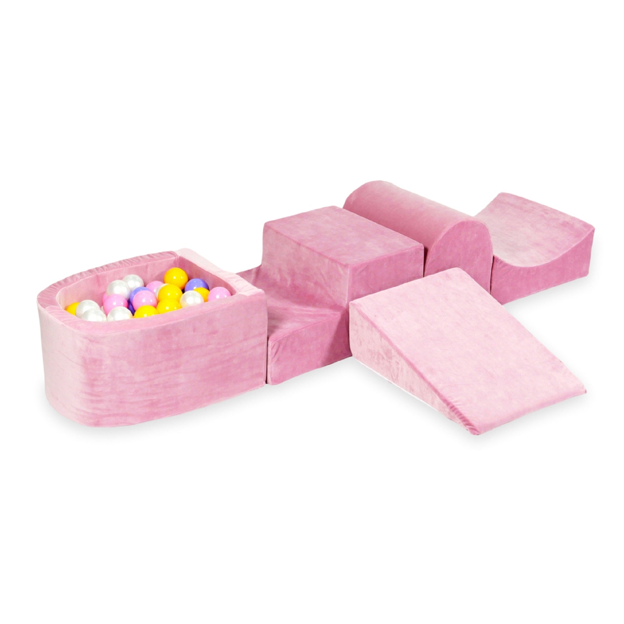 Schaumstoffspielbereich mit Hügel und Pool, weicher, rosa Mikrofaser-Samt + 100 Bälle