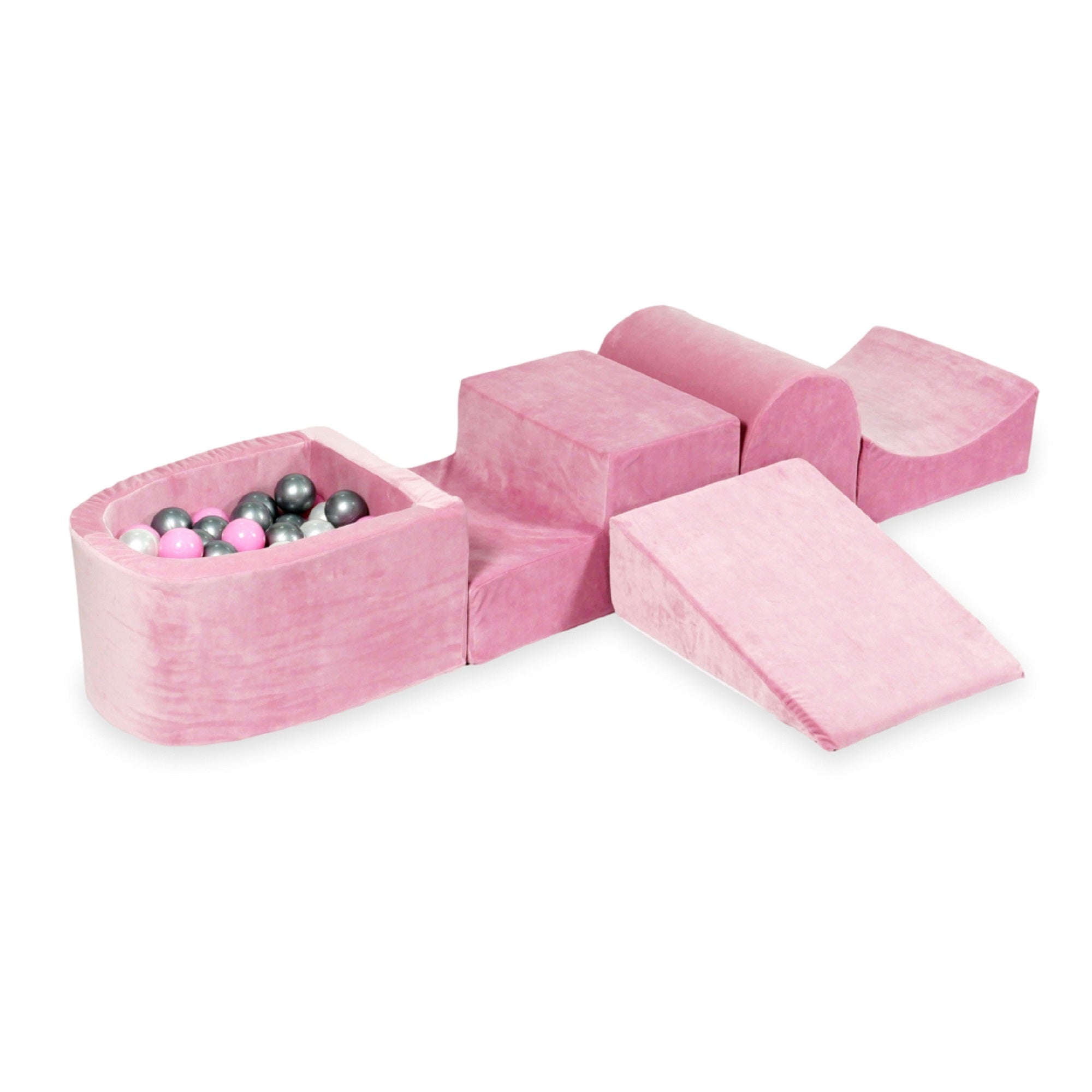 Schaumstoffspielbereich mit Hügel und Pool, weicher, rosa Mikrofaser-Samt + 100 Bälle