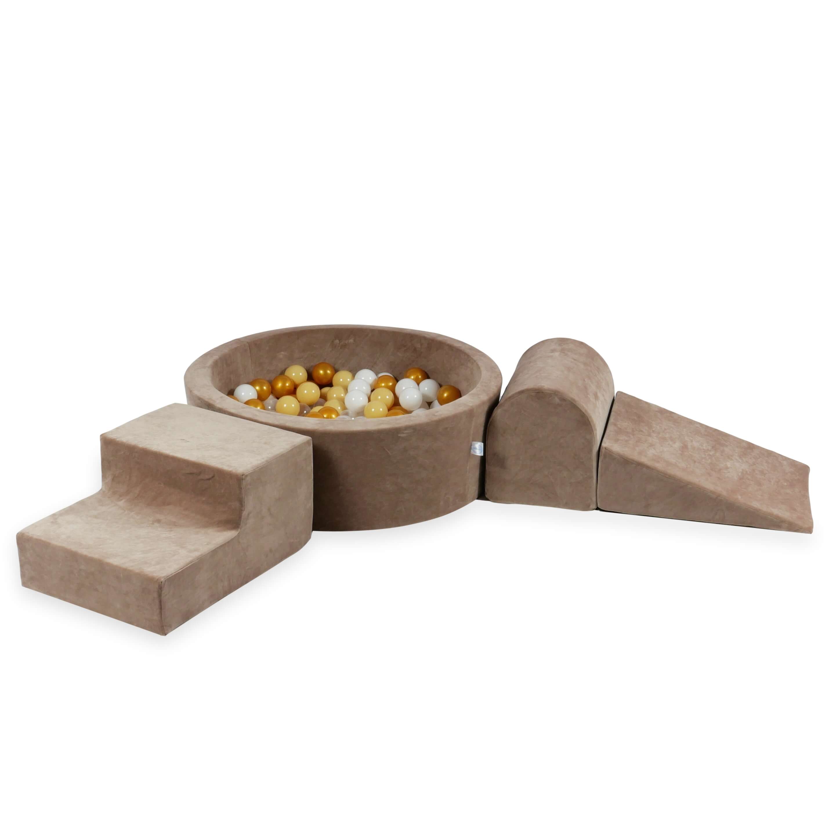 Schaumstoffspielbereich mit rundem, 90 x 30 cm großem, samtweichem, braunem Pool + 200 Bällen