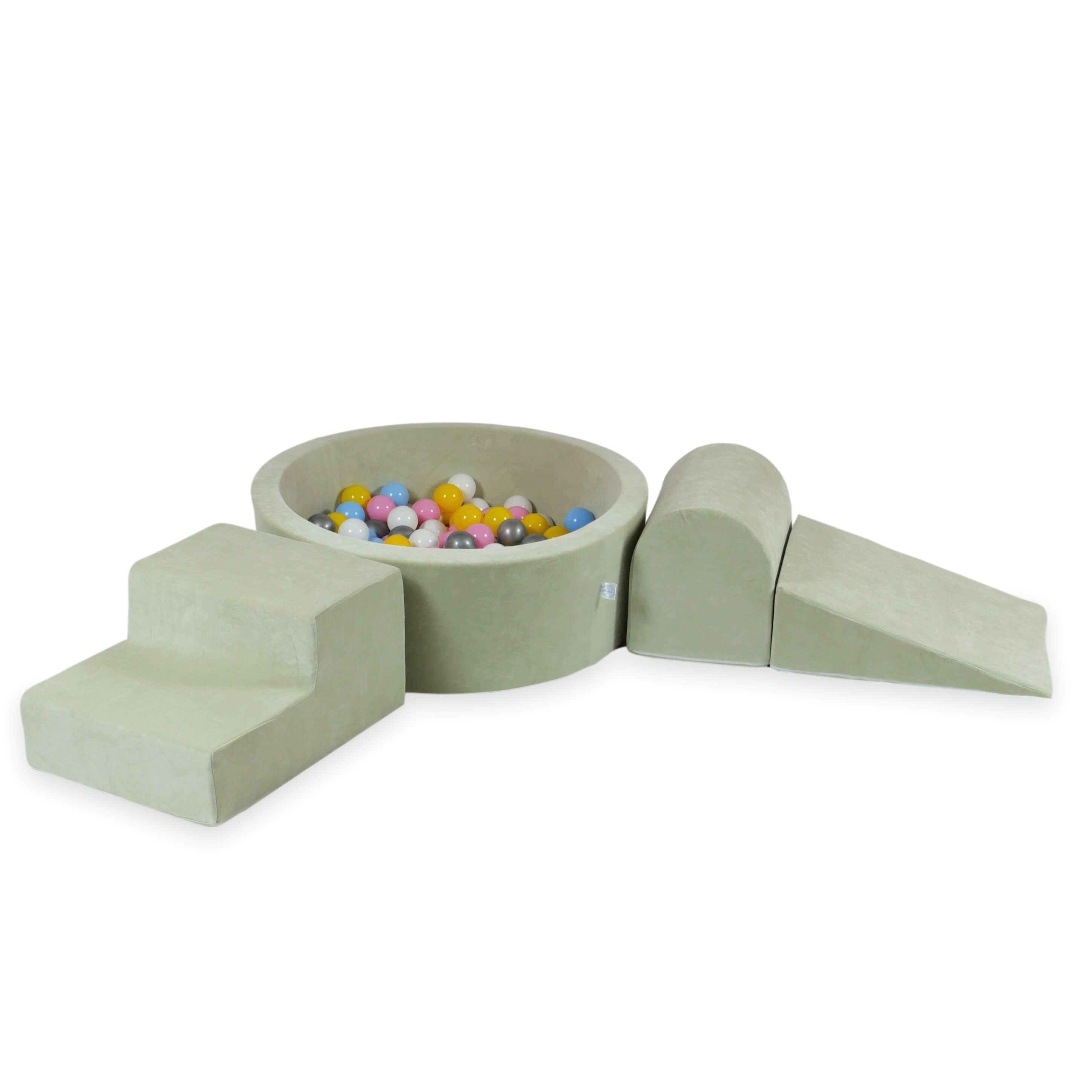 Aire de jeux en mousse avec piscine ronde 90x30 velvet soft pistachio + 200 balles