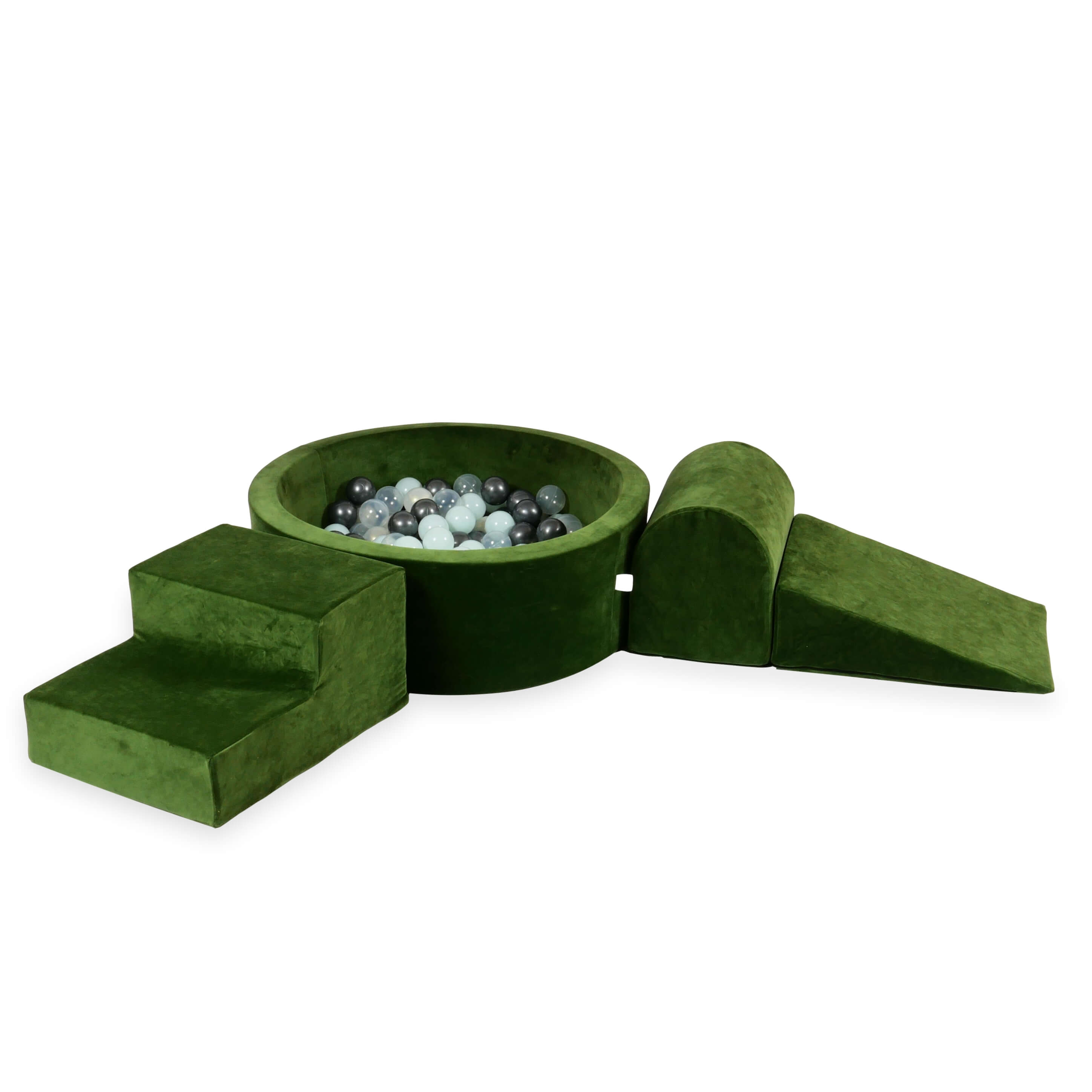 Schaumstoffspielbereich mit rundem, 90 x 30 cm großem, samtweichem, olivgrünem Pool + 200 Bällen