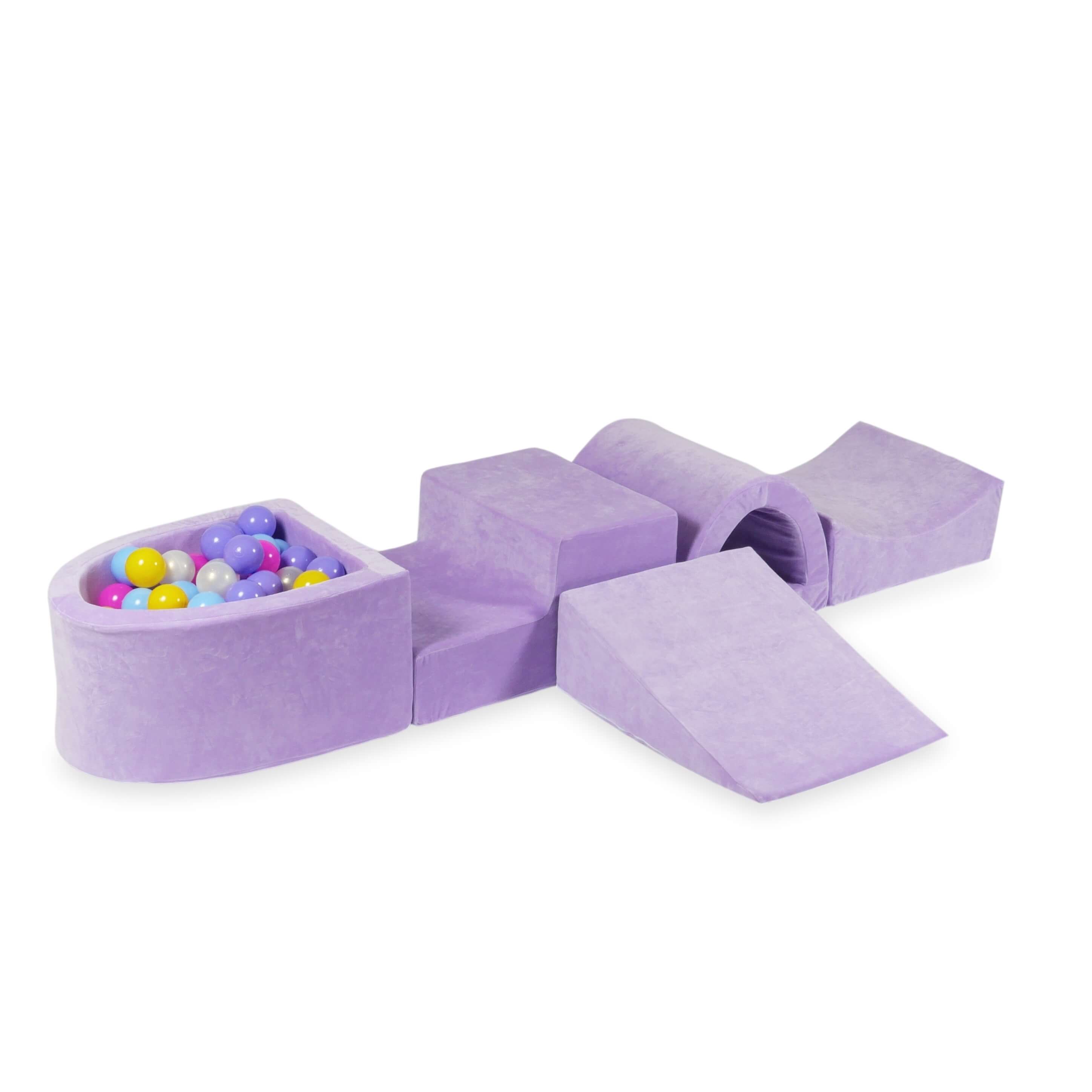 Schaumstoffspielbereich mit Brücke und lila Mini-Pool + 100 Bälle