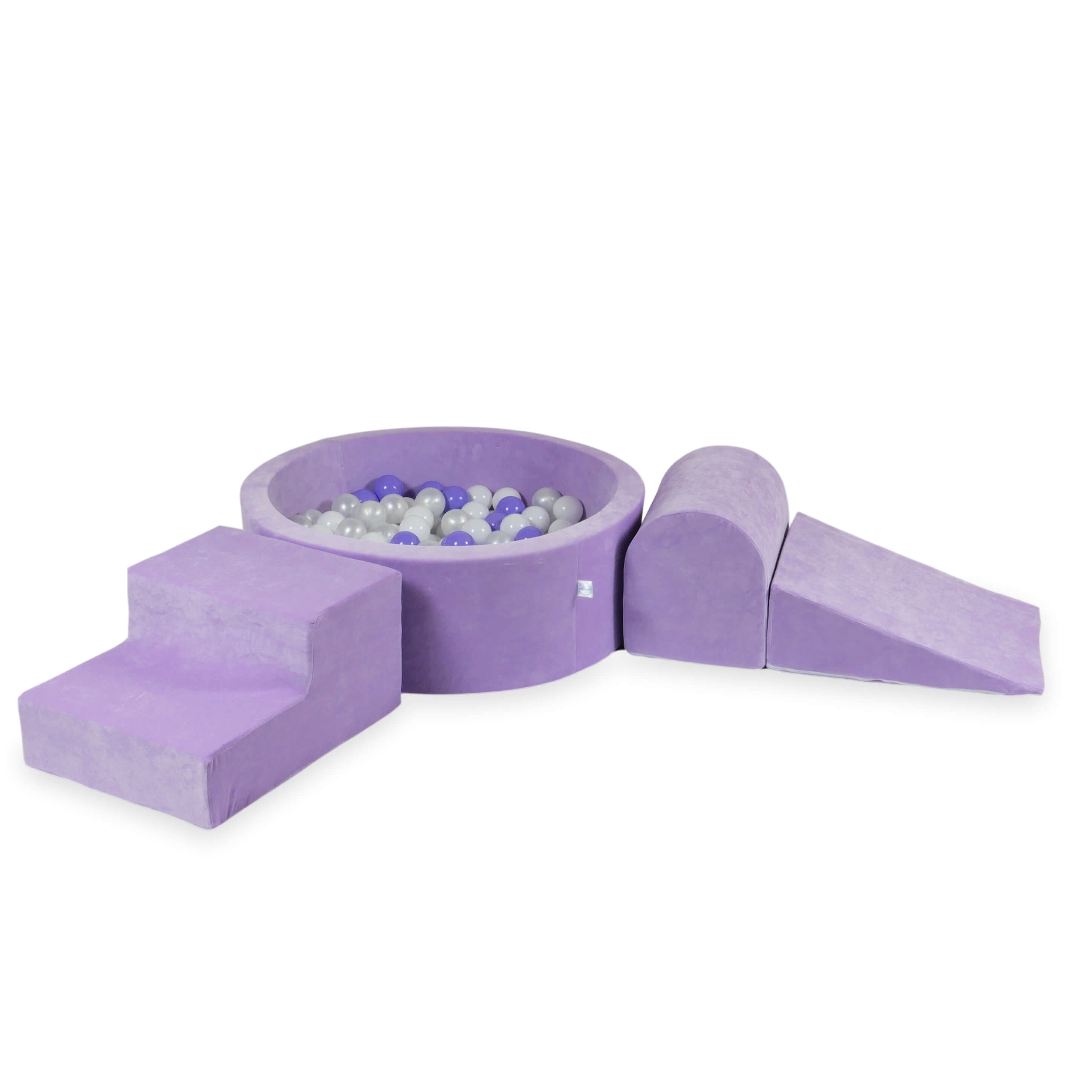 Schaumstoffspielbereich mit rundem, samtweichem, lilafarbenem Pool (90 x 30 cm) + 200 Bällen