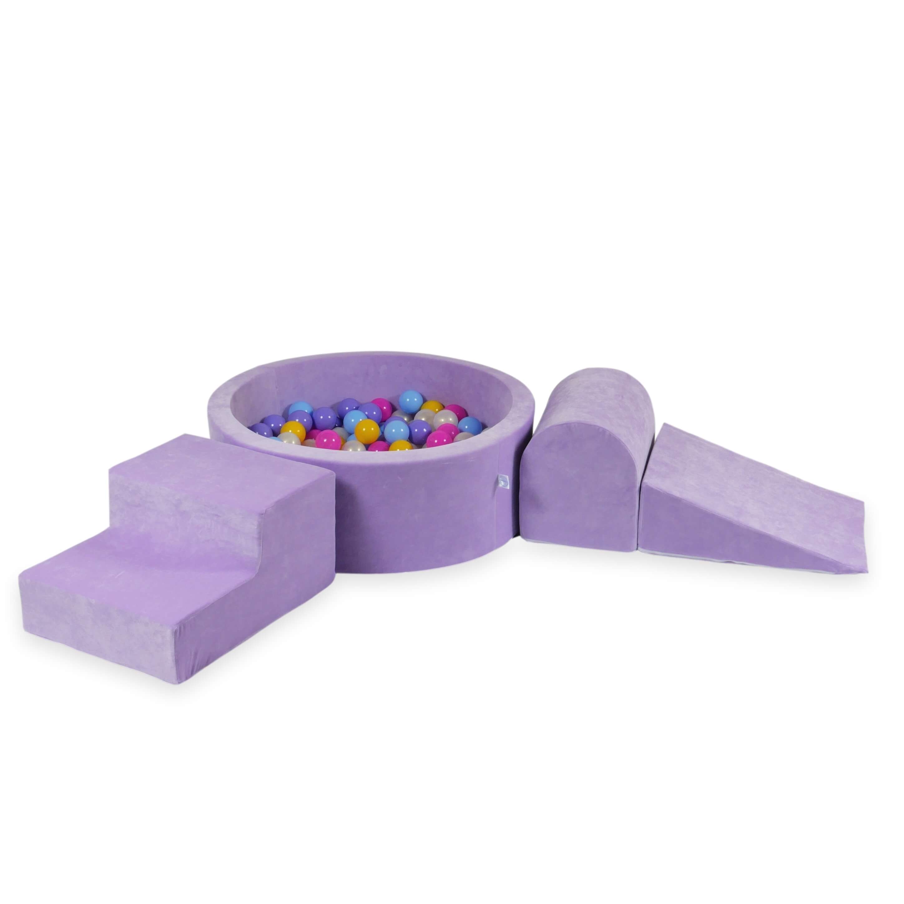 Schaumstoffspielbereich mit rundem, samtweichem, lilafarbenem Pool (90 x 30 cm) + 200 Bällen