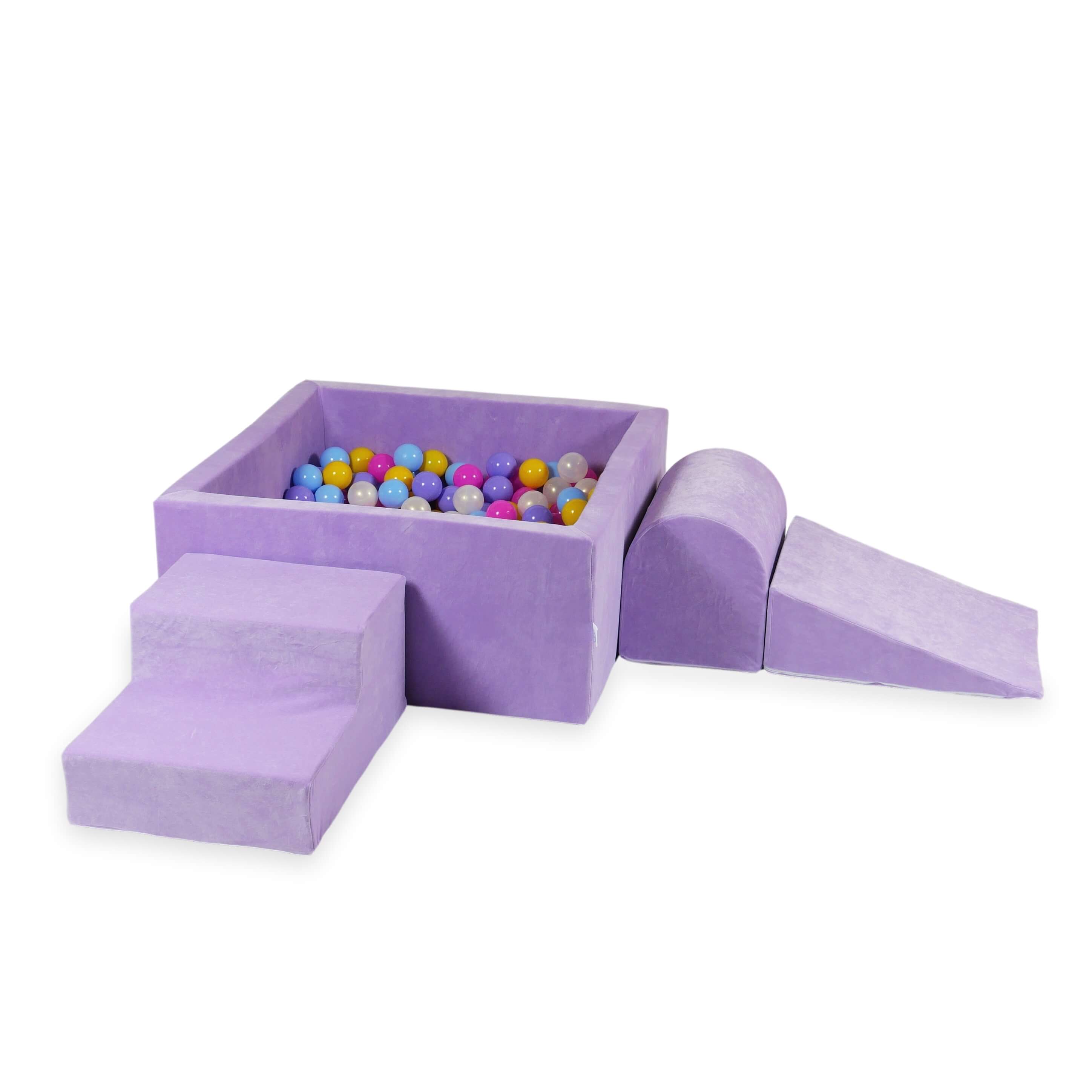 Schaumstoff-Spielbereich mit quadratischem Bällebad, Kinderspielset 90x90x40 cm, lila + 400 Bälle