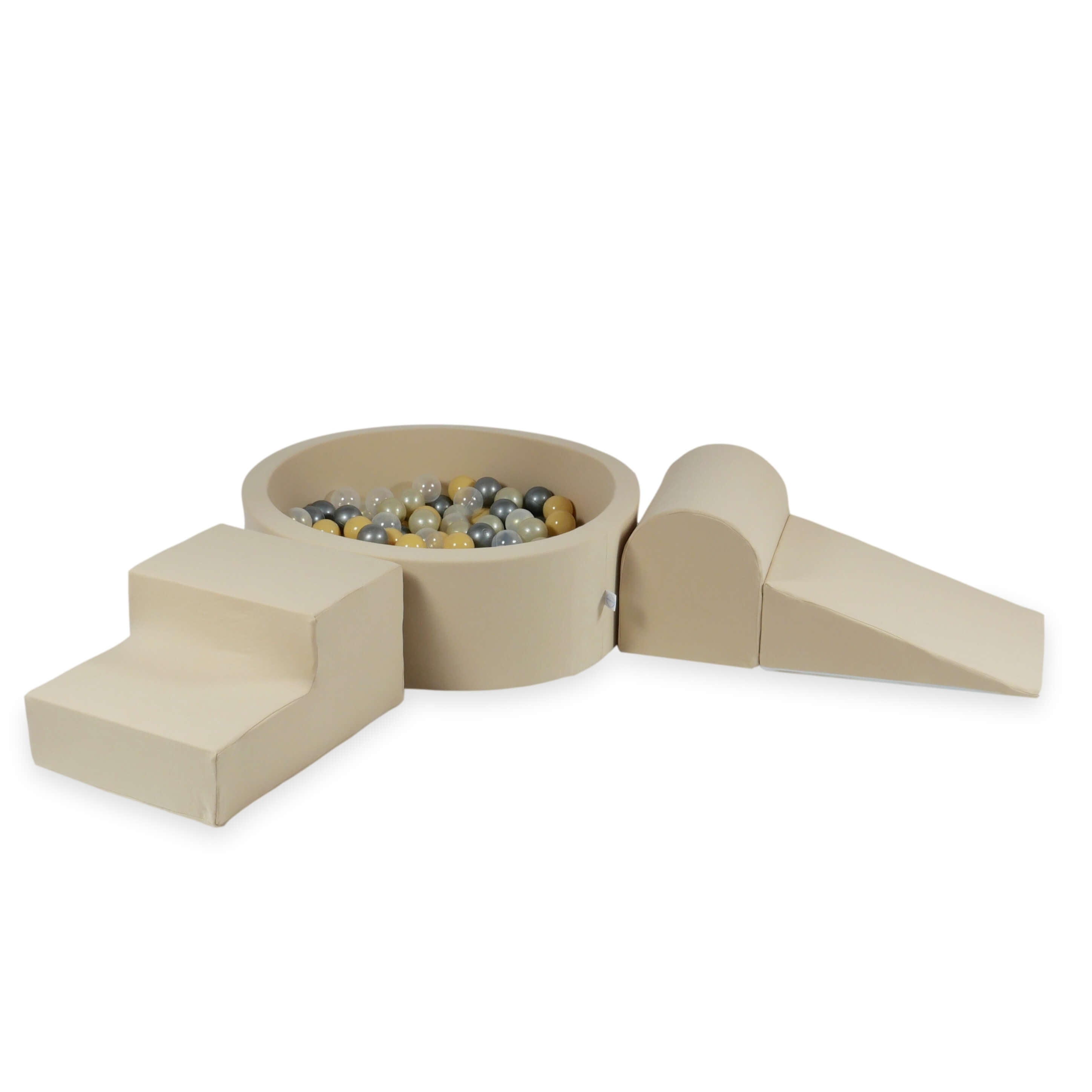 Schaumstoffspielbereich mit rundem, beigefarbenem Pool (90 x 30 cm) + 200 Bällen