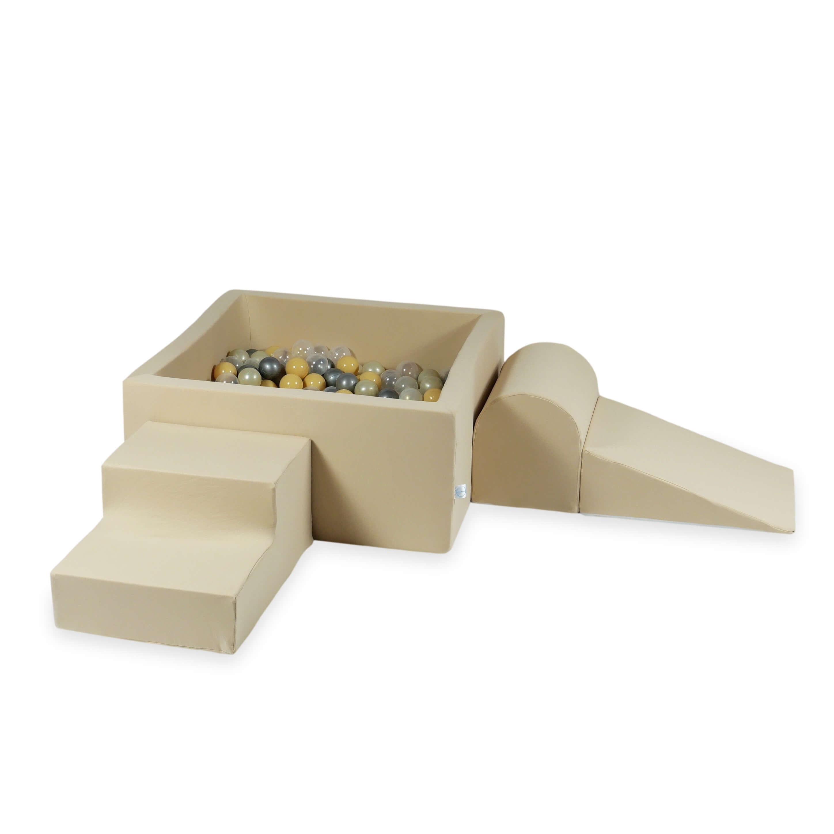 Schaumstoff-Spielbereich mit quadratischem Bällebad, Kinderspielset 90x90x40 cm, beige + 400 Bälle