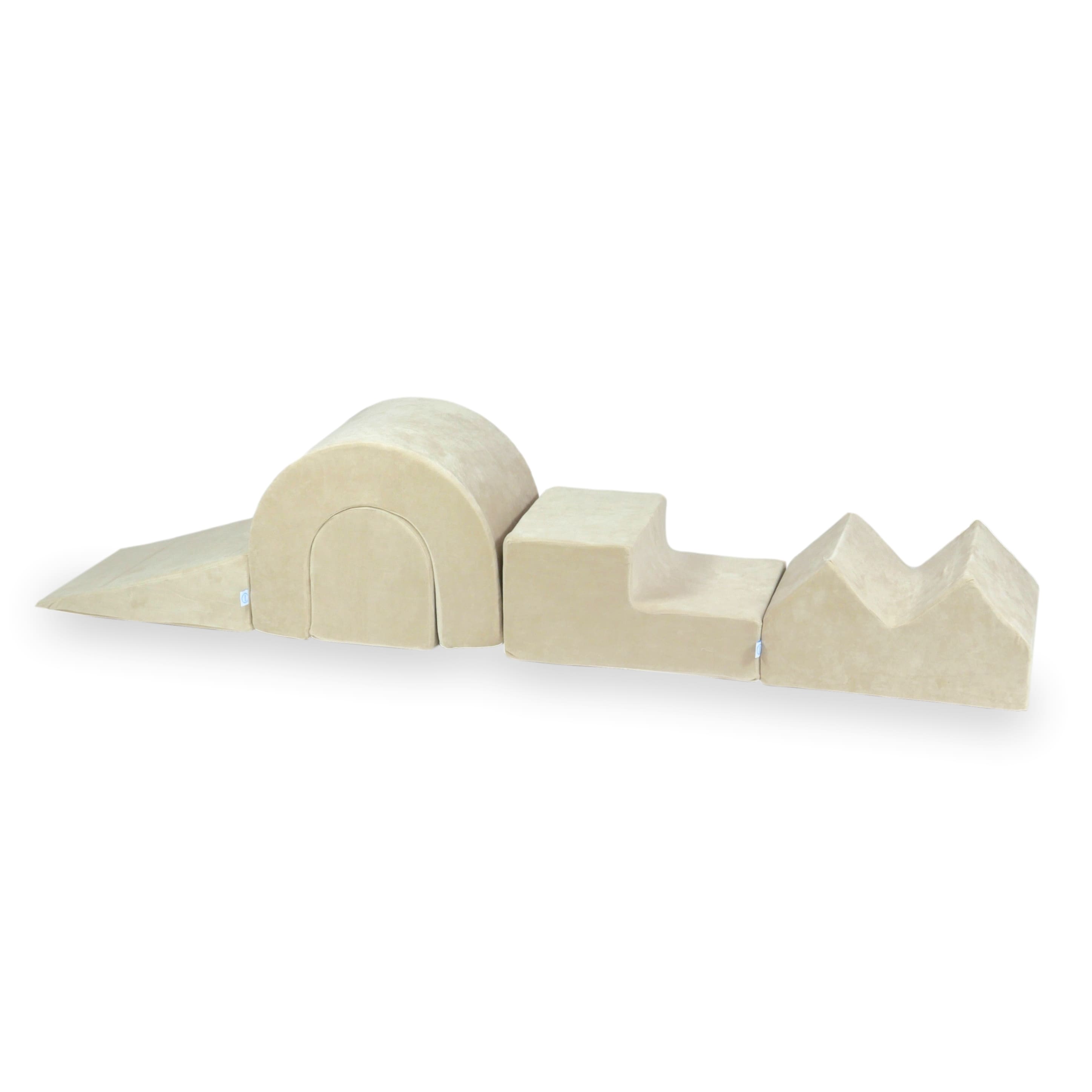Schaumstoffspielbereich mit rundem Pool (90 x 30 cm), samtweich beige, + 5 Elemente (ohne Bälle)