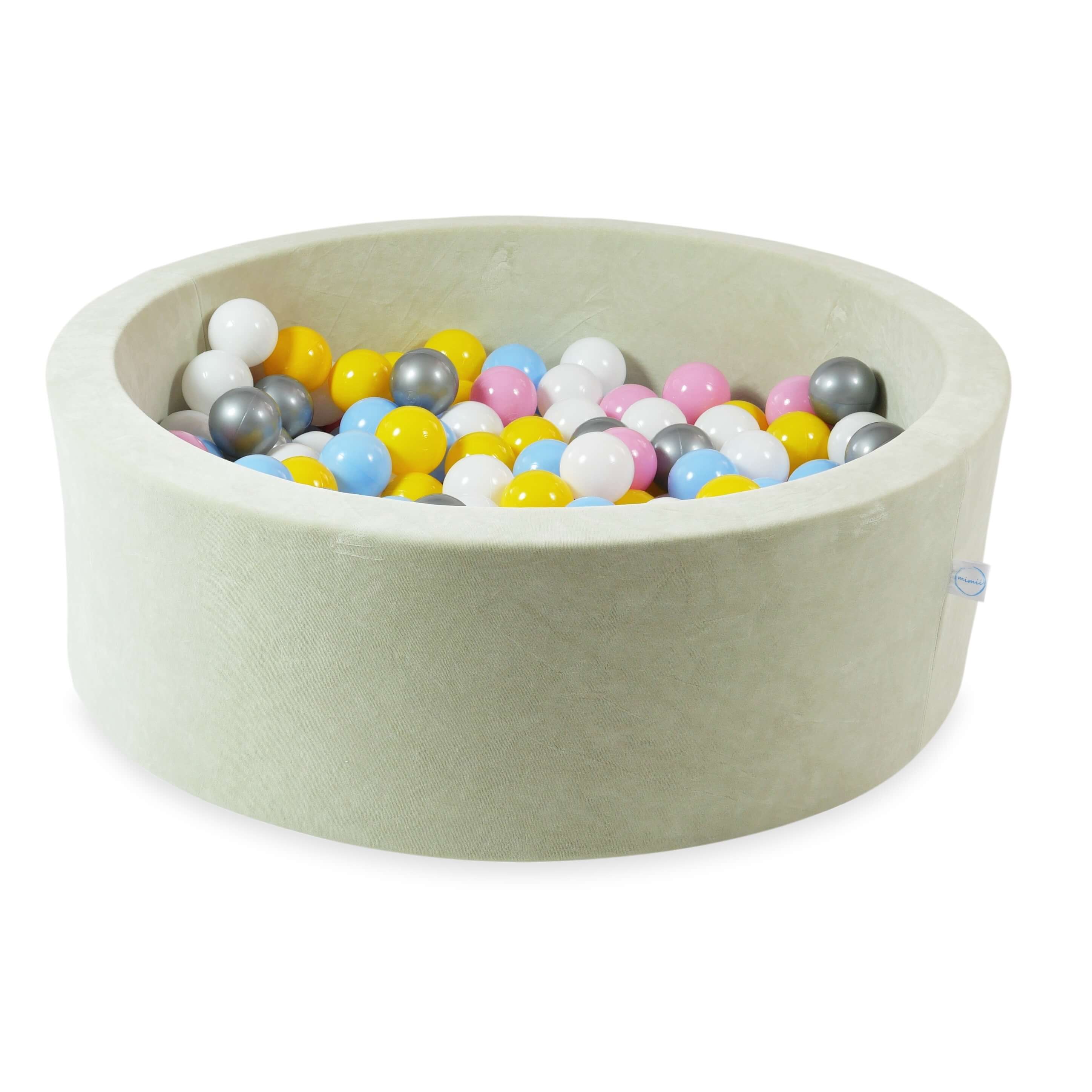 Schaumstoffspielbereich mit rundem, 90 x 30 cm großem, samtweichem, pistazienfarbenem Pool + 5 Elementen + 200 Bällen