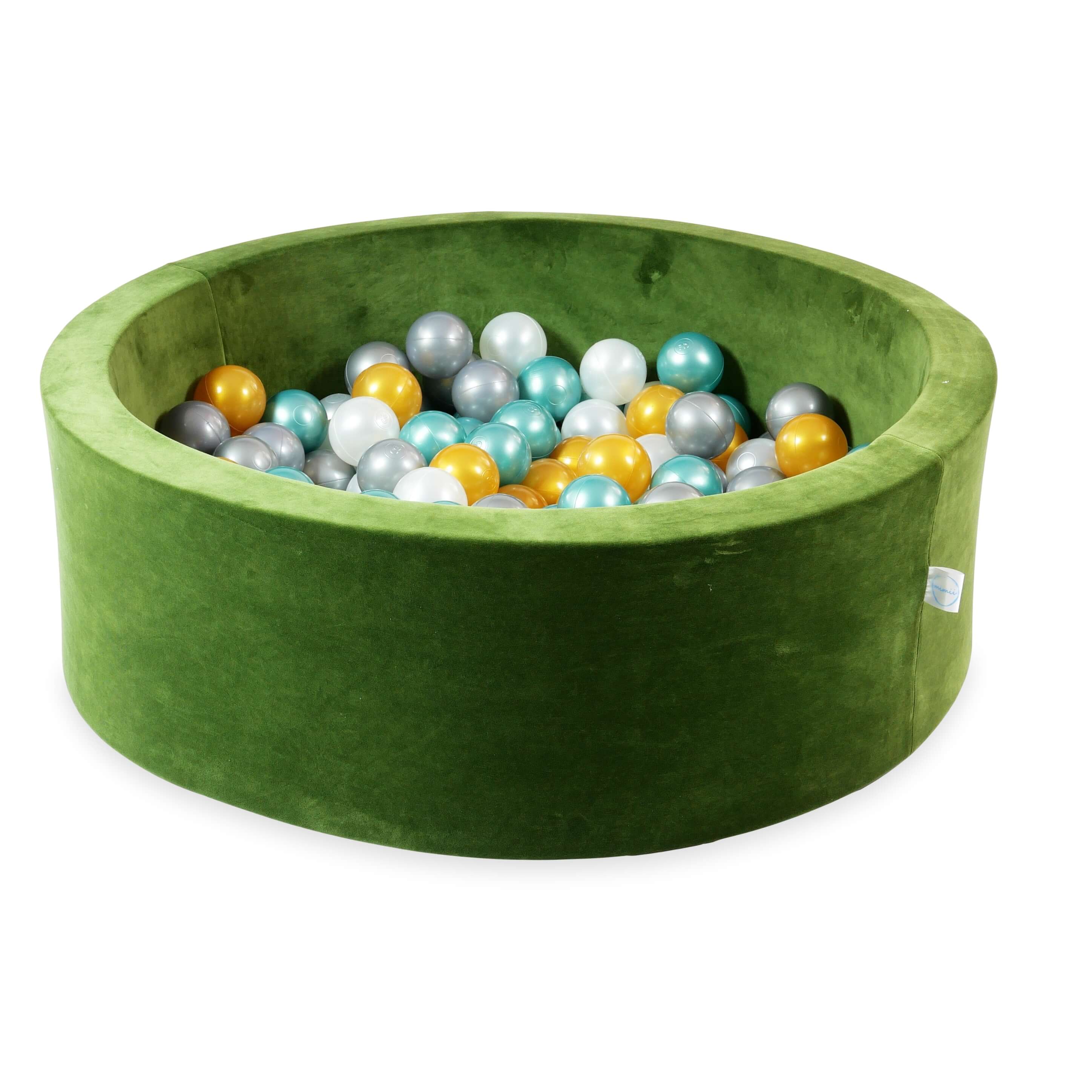 Schaumstoffspielbereich mit rundem, 90 x 30 cm großem, samtweichem, olivgrünem Pool + 5 Elementen + 200 Bällen