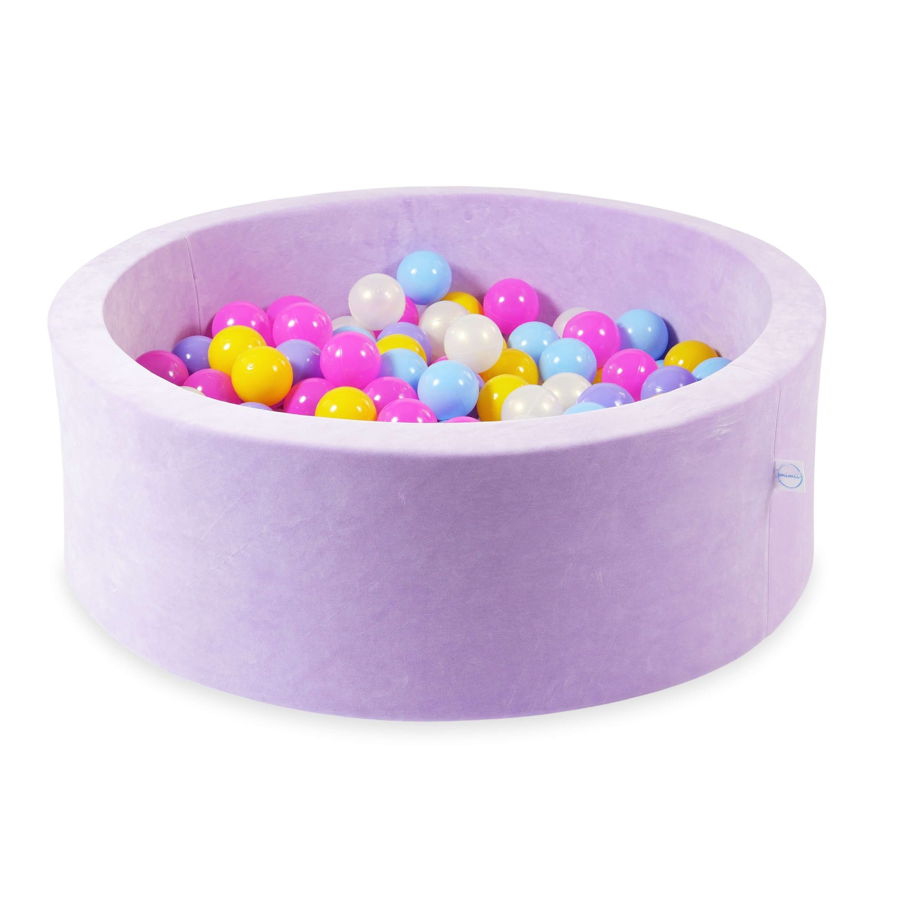 Schaumstoffspielbereich mit rundem, lilafarbenem Pool (90 x 30 cm) + 5 Spielelementen + 200 Bällen