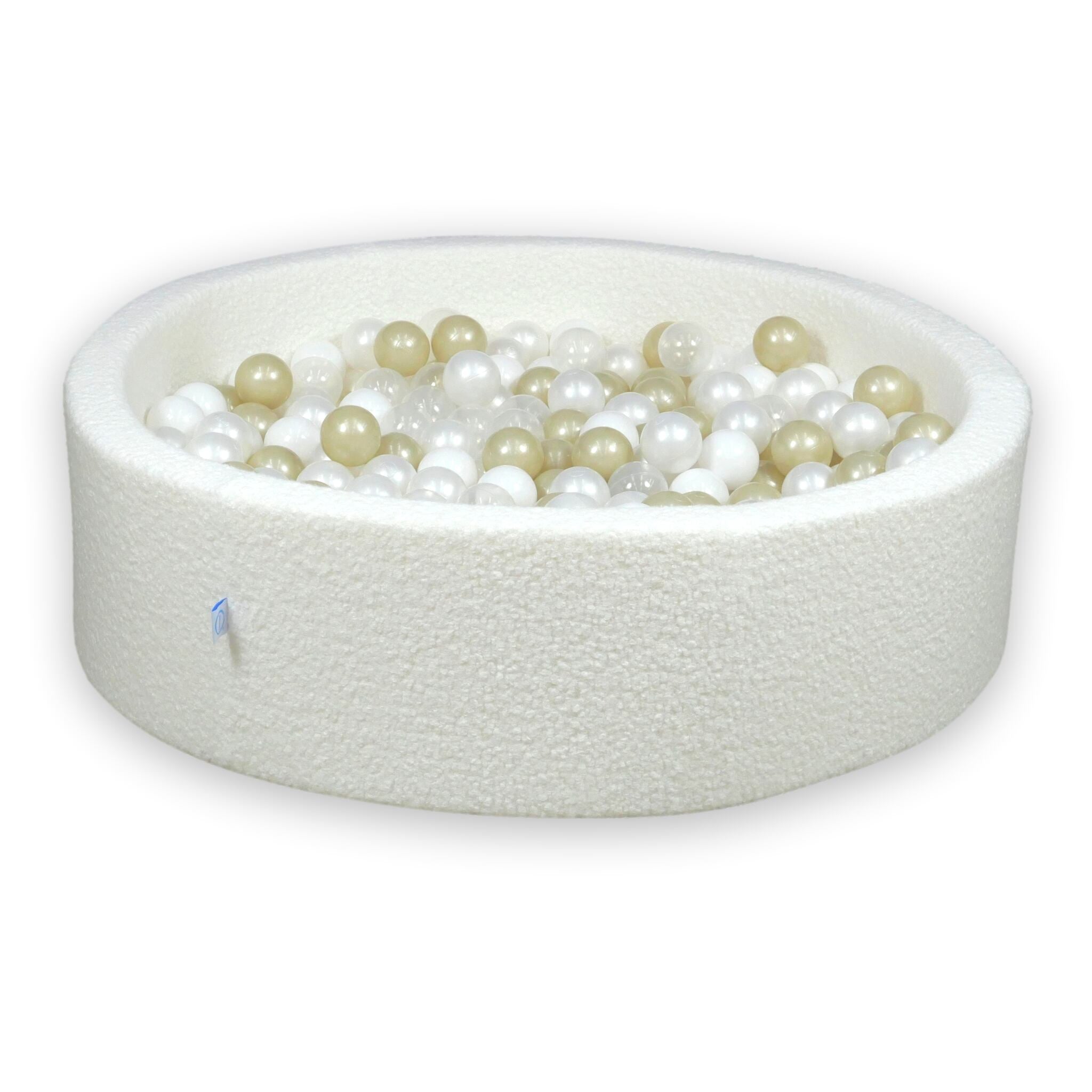 Bällebad 110x30 Schleife, 400 weiße Bälle (transparent, weiß, perlmuttfarben, hellgold)