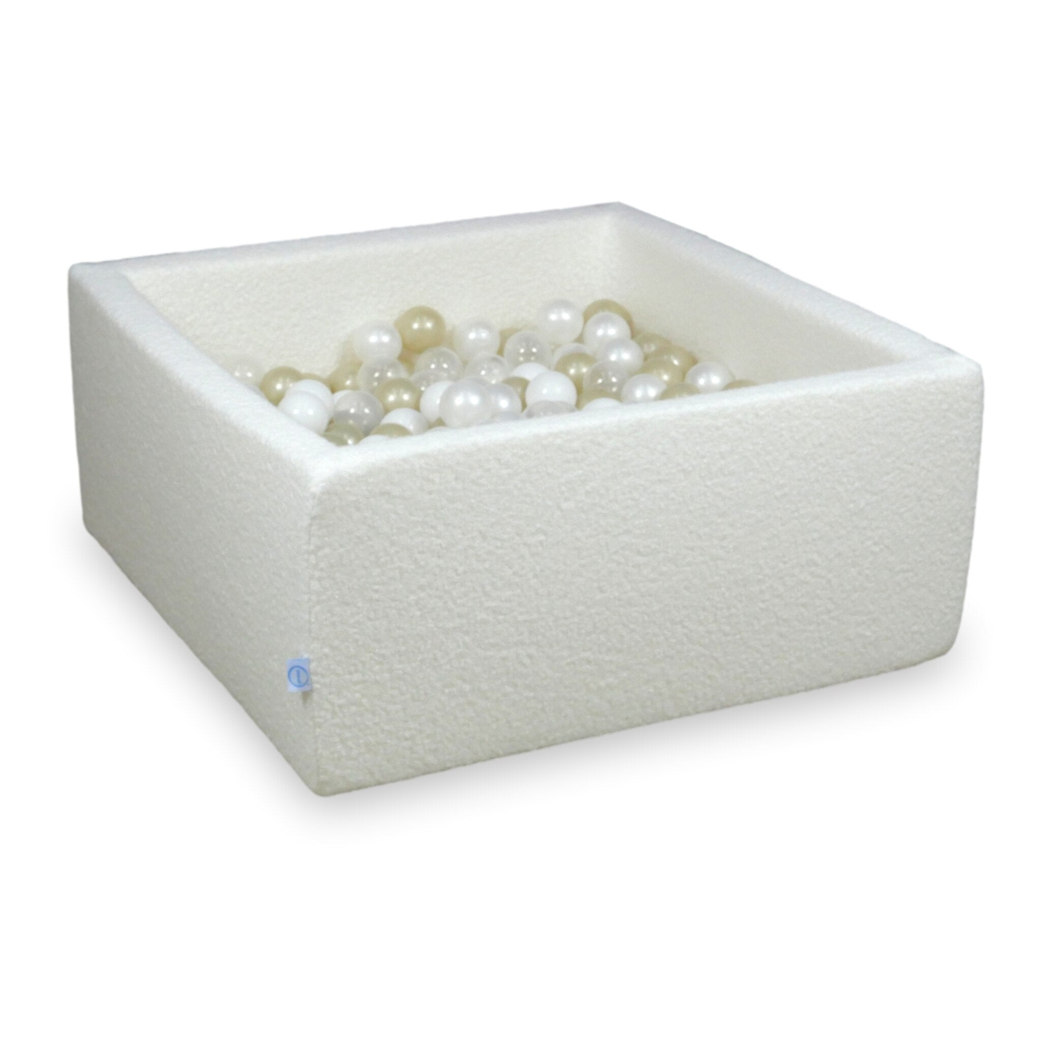 Bällebad 90x90x40 Schleife, 400 weiße Bälle (transparent, weiß, perlmuttfarben, hellgold)