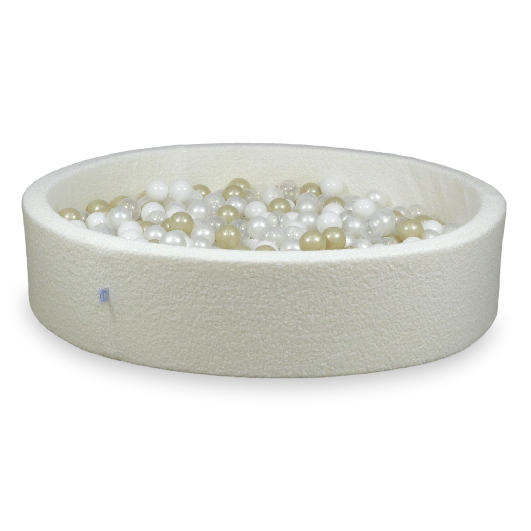 Bällebad 130x30 Schleife, 600 weiße Bälle (transparent, weiß, perlmuttfarben, hellgold)