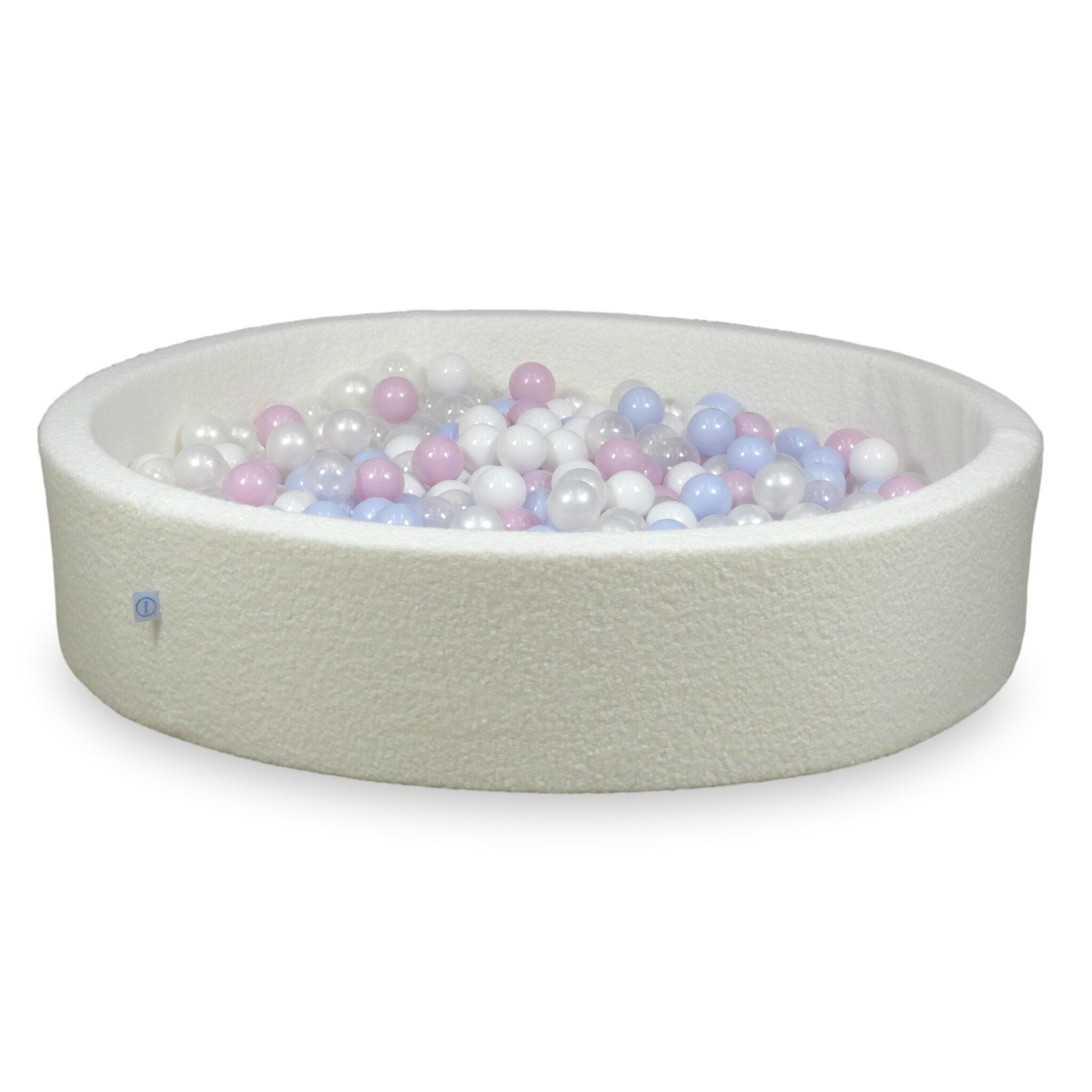 Bällebad 130x30 Schleife, 600 weiße Bälle (transparent, weiß, perlmuttfarben, hellperlmuttrosa, hellperlmuttblau)