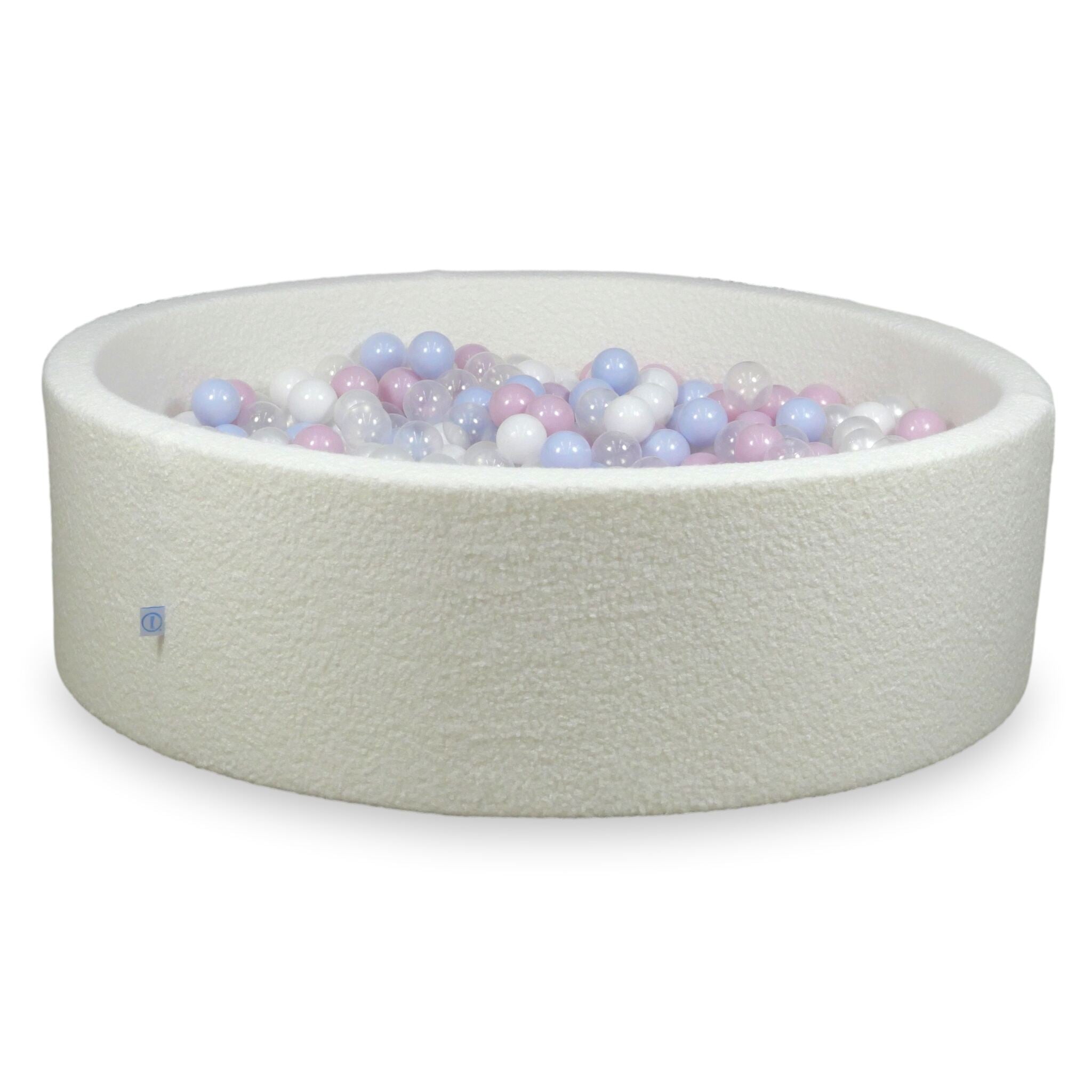 Bällebad 130x40 Schleife, 700 weiße Bälle (transparent, weiß, perlmuttfarben, hellperlmuttrosa, hellperlmuttblau)