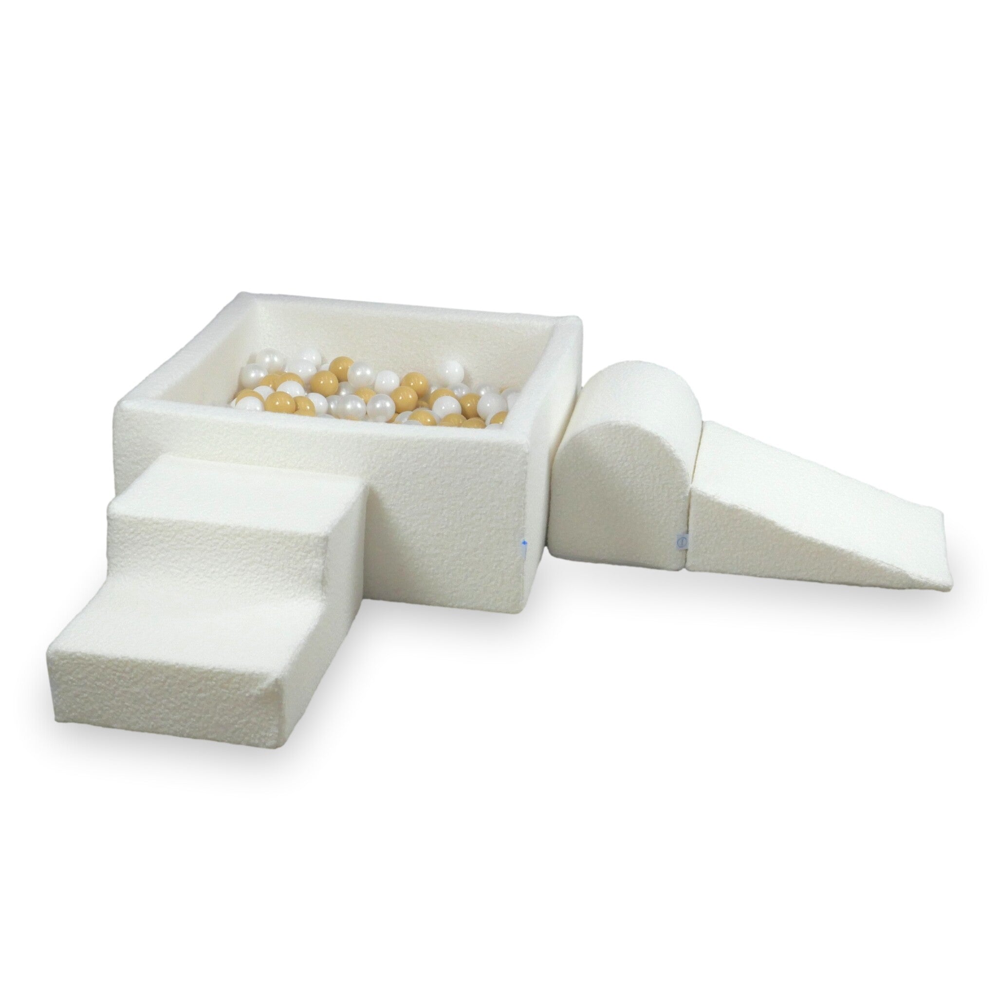 Schaumstoff-Spielbereich mit quadratischem Bällebad, Kinderspielset 90x90x40 Loop Weiß + 400 Bälle