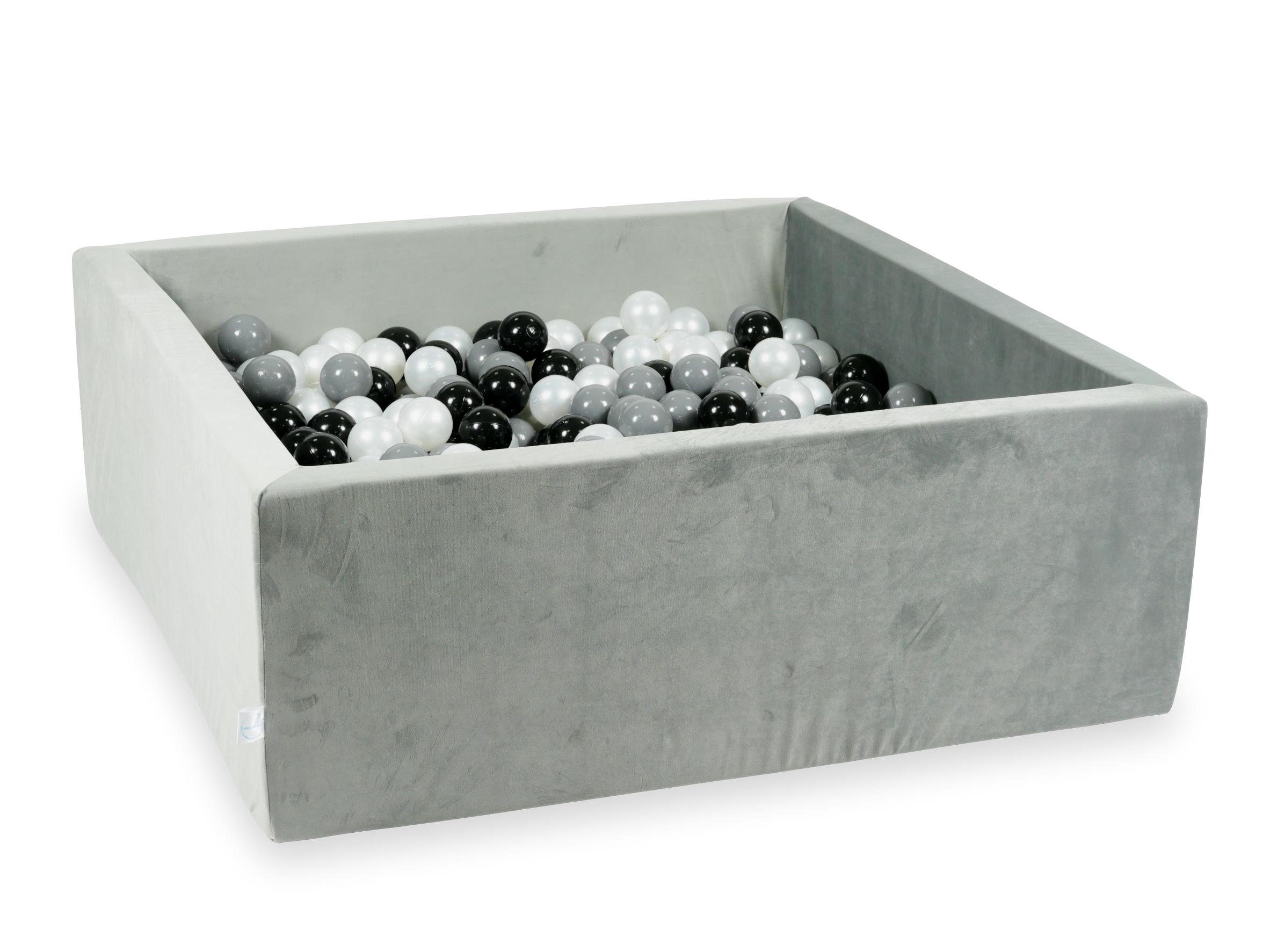Piscine à balles carrée 110x110x40 cm en velours velvet Gris, 600 balles