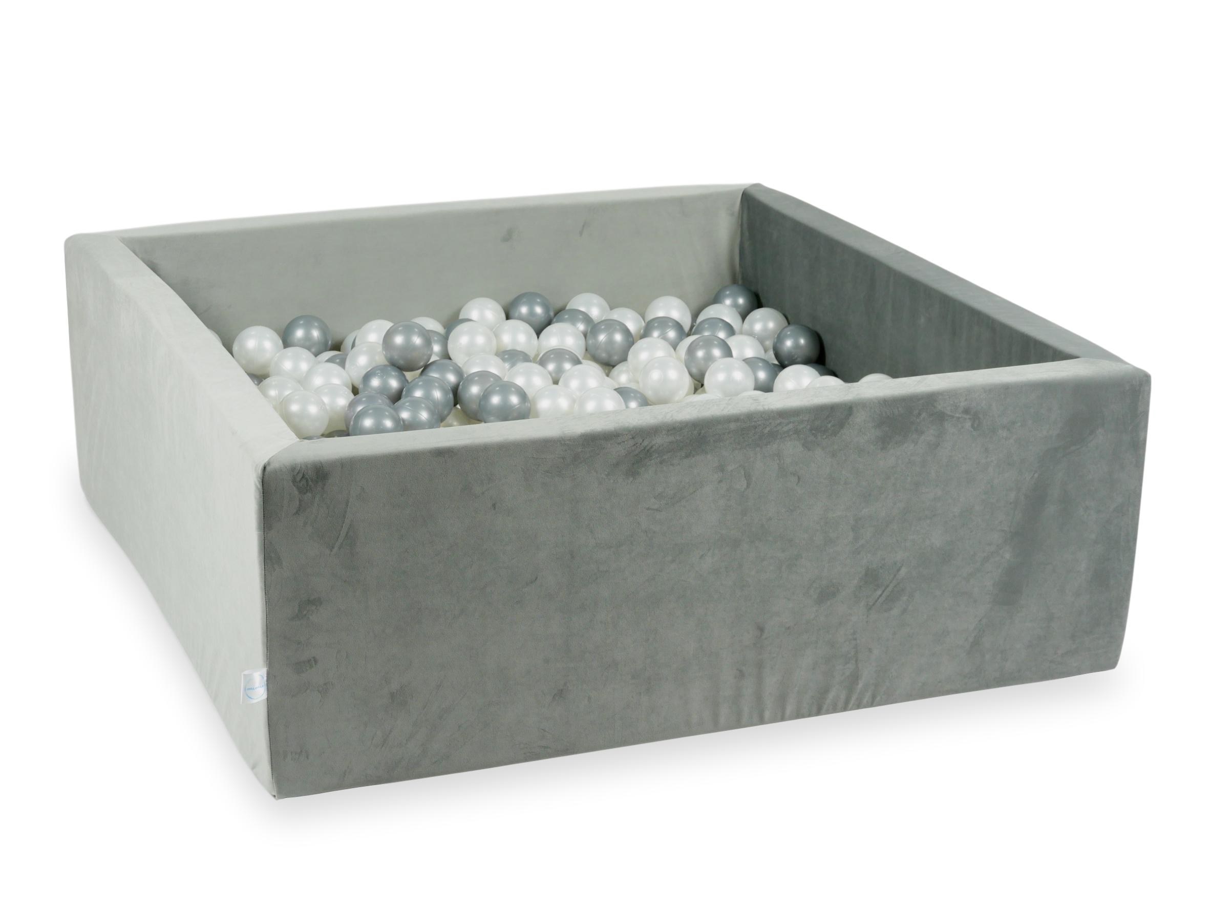 Piscine à balles carrée 110x110x40 cm en velours velvet Gris, 600 balles