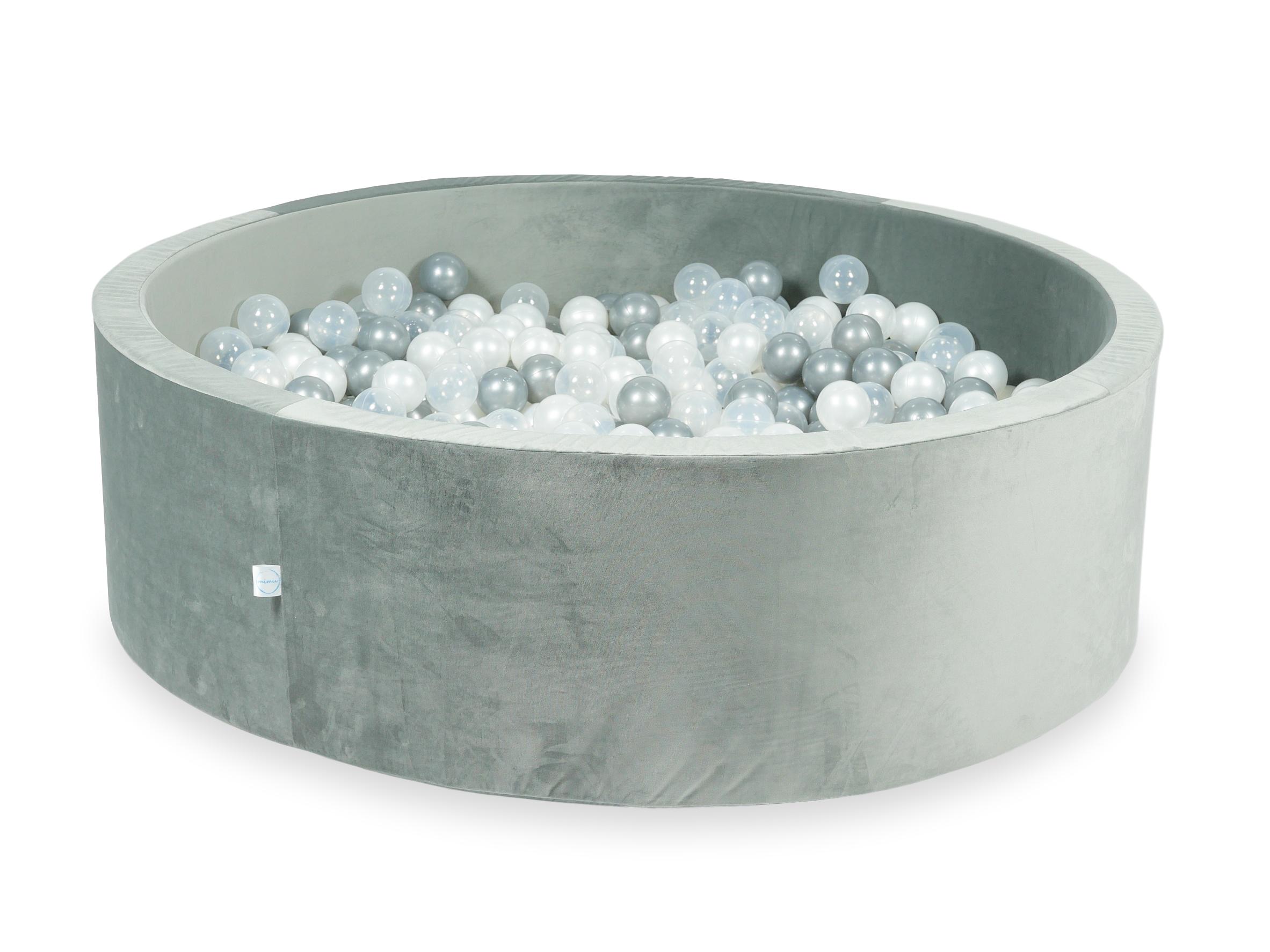 Piscine à balles en velours velvet gris 130x40 cm avec 700 balles