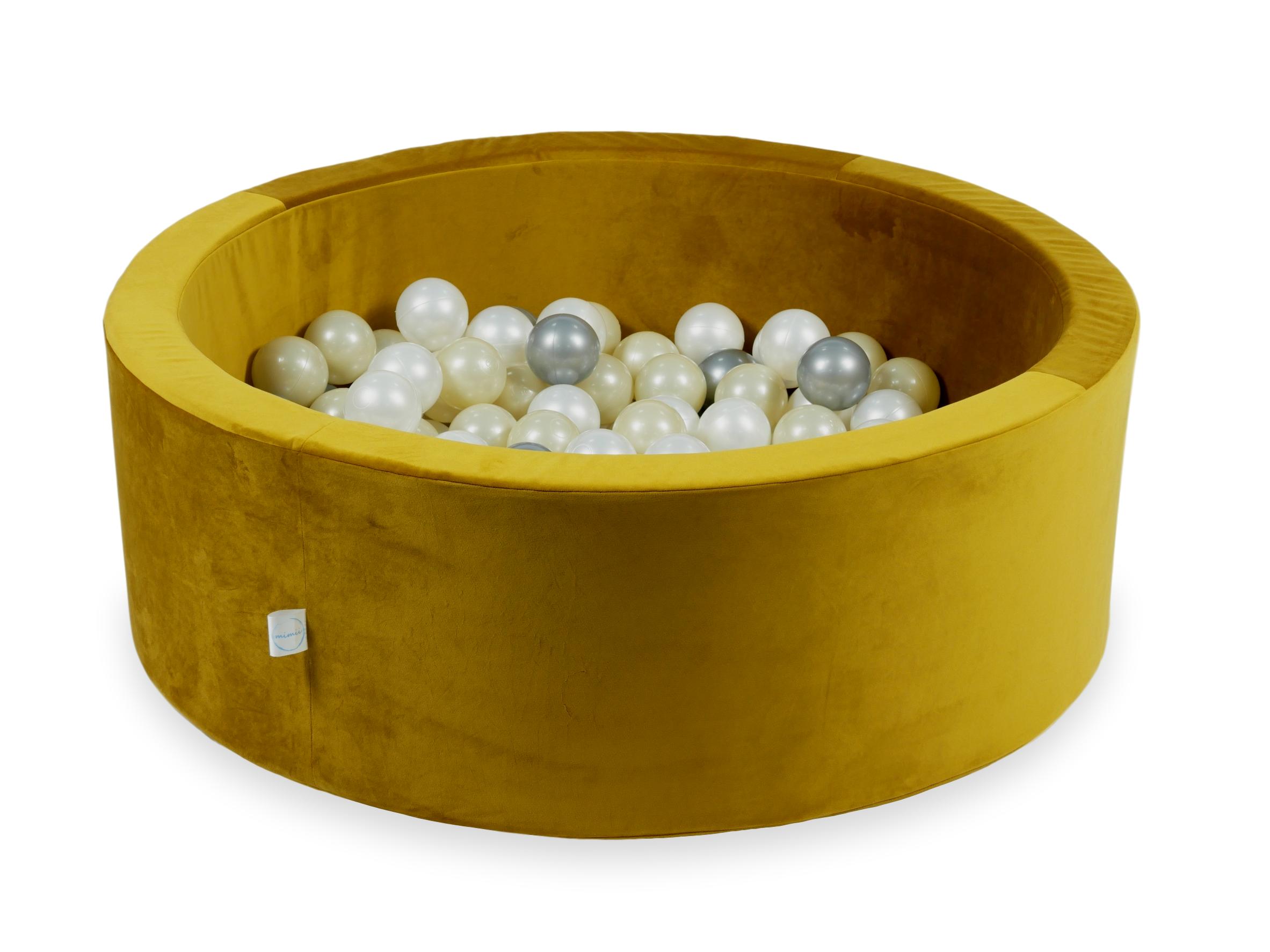 Schaumstoffspielbereich mit Hügel und Mikro-Samt-Goldpool + 100 Bälle (hellgold, perlmuttfarben, silber, transparent)