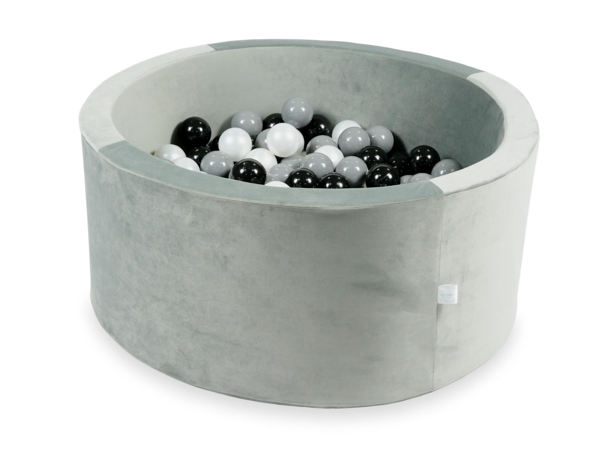 Piscine à balles en velours velvet gris 90x40 cm avec 300 balles